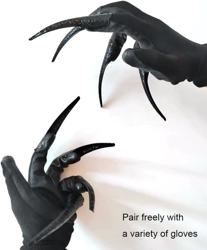 10 Pcs Long Finger Claws ,Cuff Design Adjustable Black Metal Nail Rings Extension,Halloween Articulated Hands Jewelry Fingertip, Cool Stuff Scary Vampire Demon Cat Cosplay Accessories Women Costume image number 5