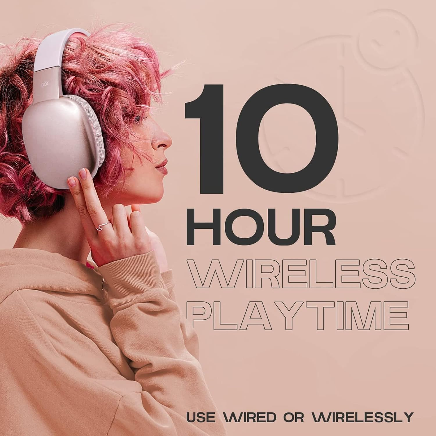 Ijoy Ultra Wireless Headphones with Microphone - Rechargeable over Ear Bluetooth Headphones with 10Hr Playtime, SD Slot, Backup Wire - Soft Cushion Wireless Headset with Mic (Pink) image number 1