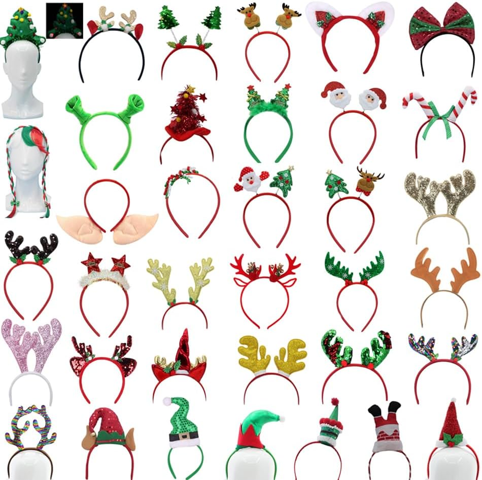 FIL Adult Kids Christmas Xmas Novelty Headband Hat Costume Hair Clip Reindeer Santa [Design: Antlers W Fur (Red)]