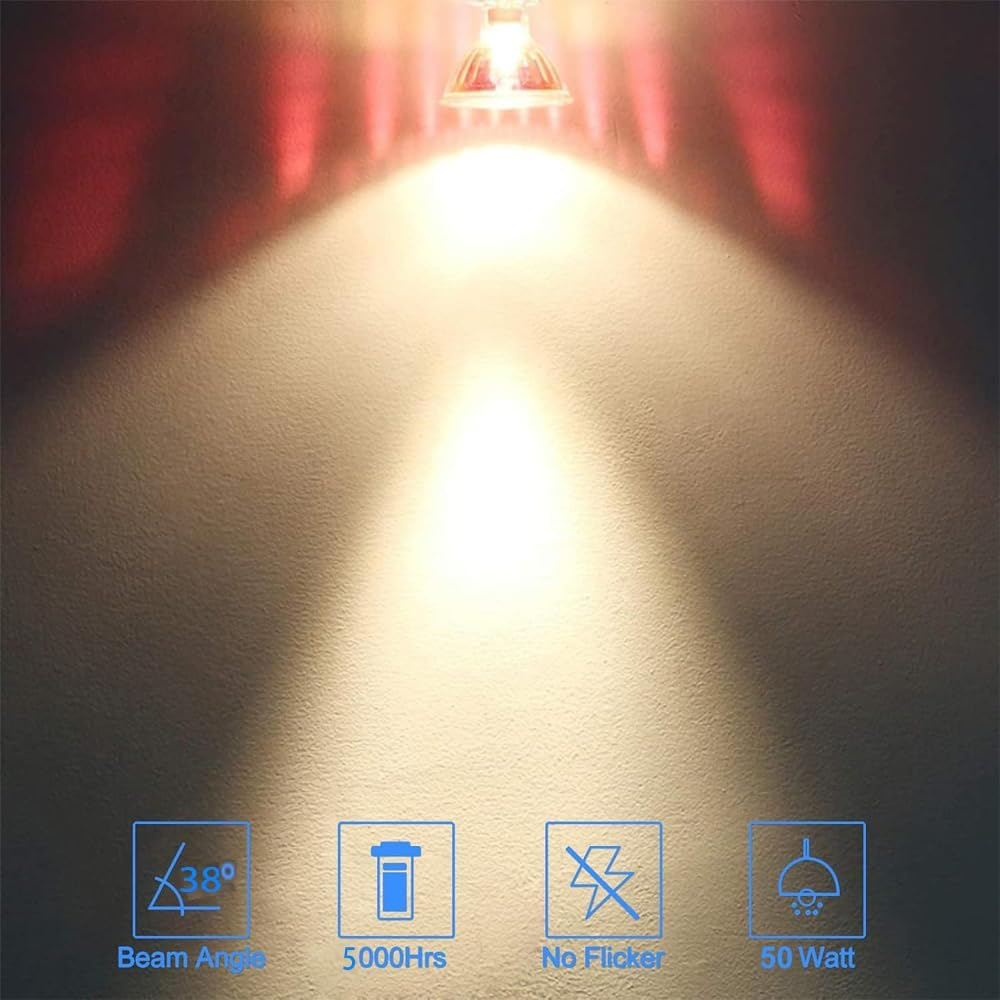 Suithink MR16 Halogen Bulbs, 2 Pack 12V 50W 2 Pin GU5.3 Base Warm White Light Bulb with Clear Glass Cover for Landscape Lights, Track Lights image number 1