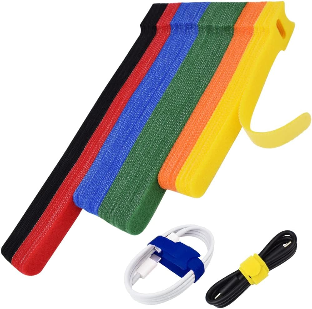 70Pcs Computer Cable Ties, Wire Ties, Cord Ties Reusable for Electronics, Hook and Loop Microfiber Cable Ties Extension for Storage, Black and White, 4, 6, 8 Inch