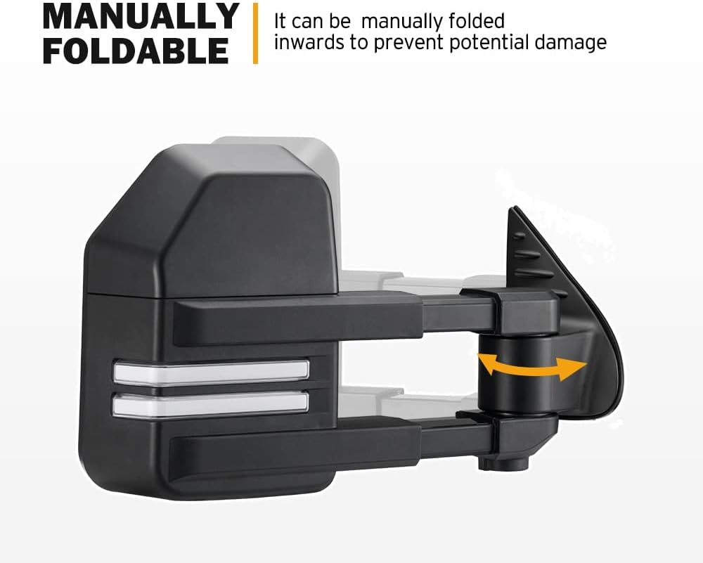 SAN HIMA Pair Towing Mirror Fits Hilux 2015-ON - Extendable Manually Foldable Side Mirror 18CM Split View, Sleek Turn Signal, Black image number 3