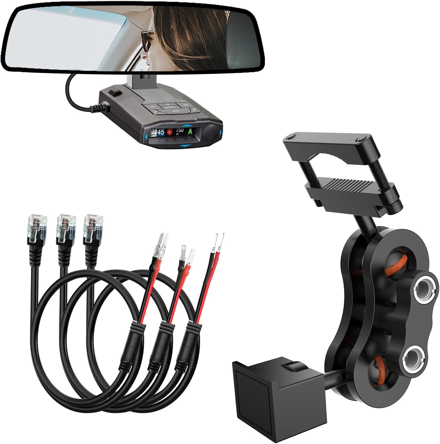 Radar Detector Mount,Rearview Mirror Rod Radar Mounting Bracket+Rearview Mirror Hard Wire Power Cord Kit16,With Inline Fuse (For Radar Base with EZ Magnet Connection) image number 6