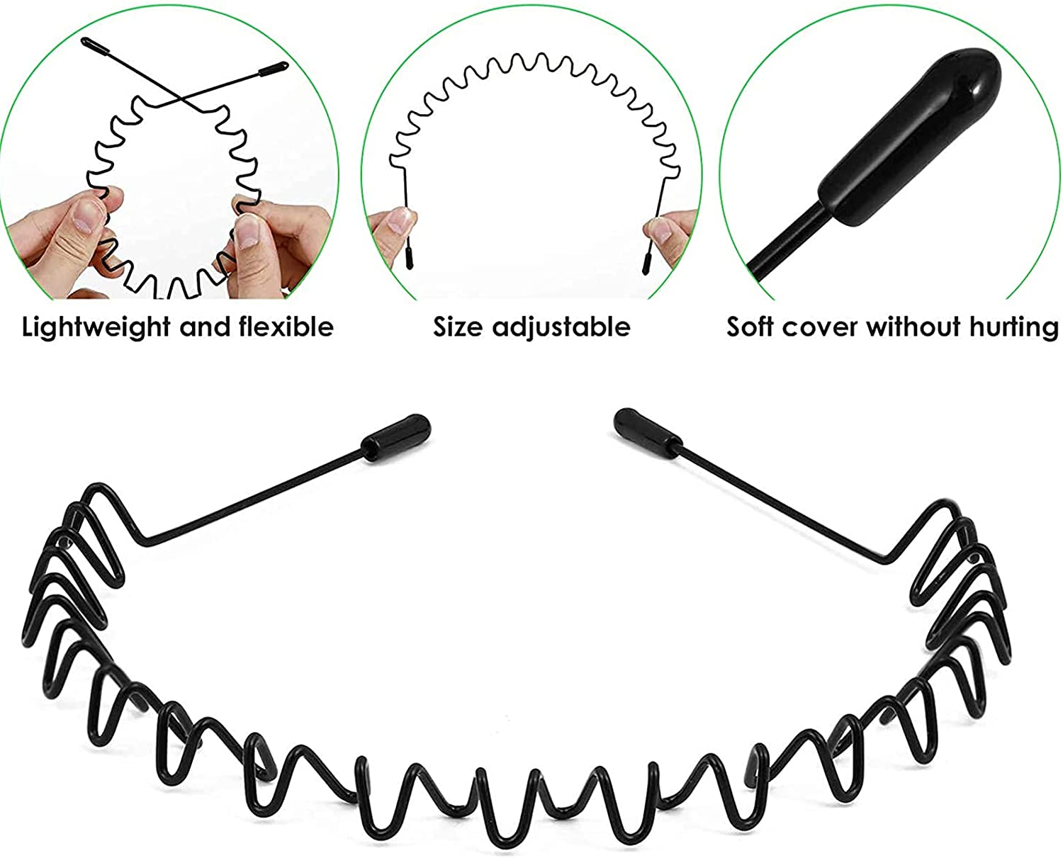 5Pcs Unisex Wavy Headband Metal Hair Band for Men Women'S Hair Hoop Clips, MH MOIHSING Elastic Non Slip Wide Headbands Ordinary Headwear Bandeau Hair Accessories for Women and Men image number 5