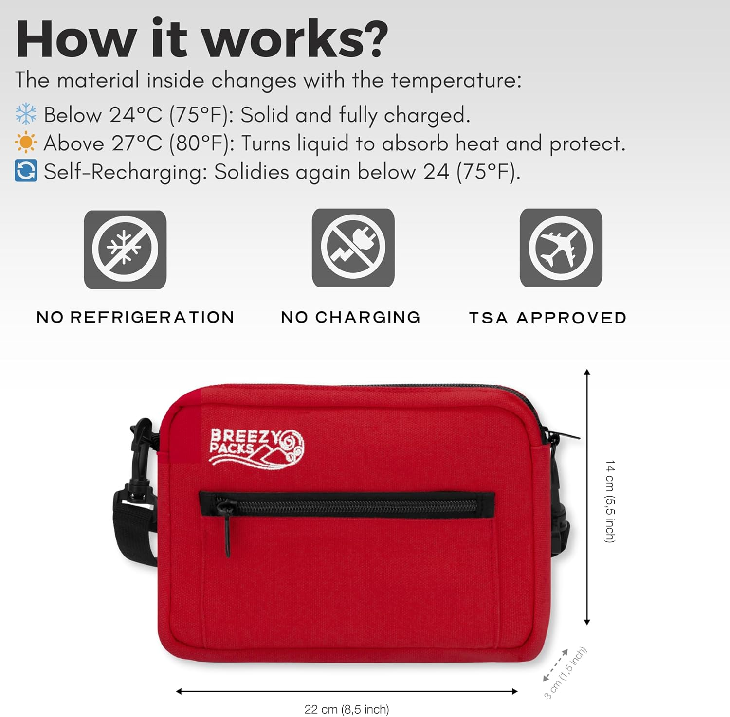Insulin Cooler Travel Case | Epipen Carry Case | Insulin Travel Case Tsa-Approved | Self-Recharge, No Electricity or Refrigeration | Breezypacks | Keep Medicine at Room Temp. | Breezy Mega (Red)