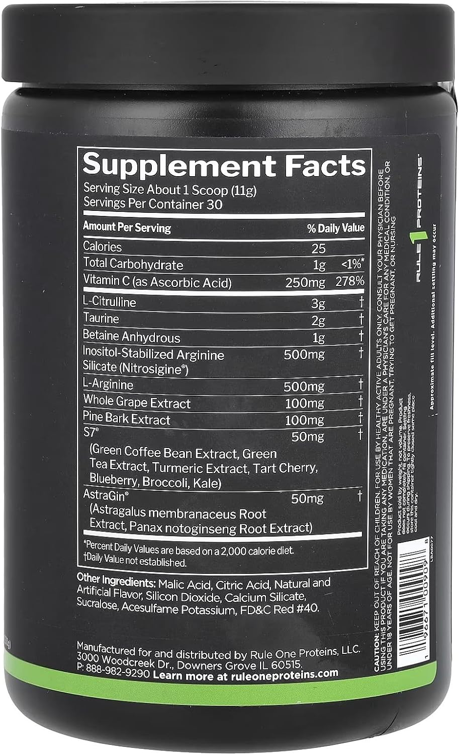 Rule 1 Pump Stim-Free Nitric Oxide Support Pre-Workout Powder 315 G, Black Cherry Lemonade (30 Servings) image number 1