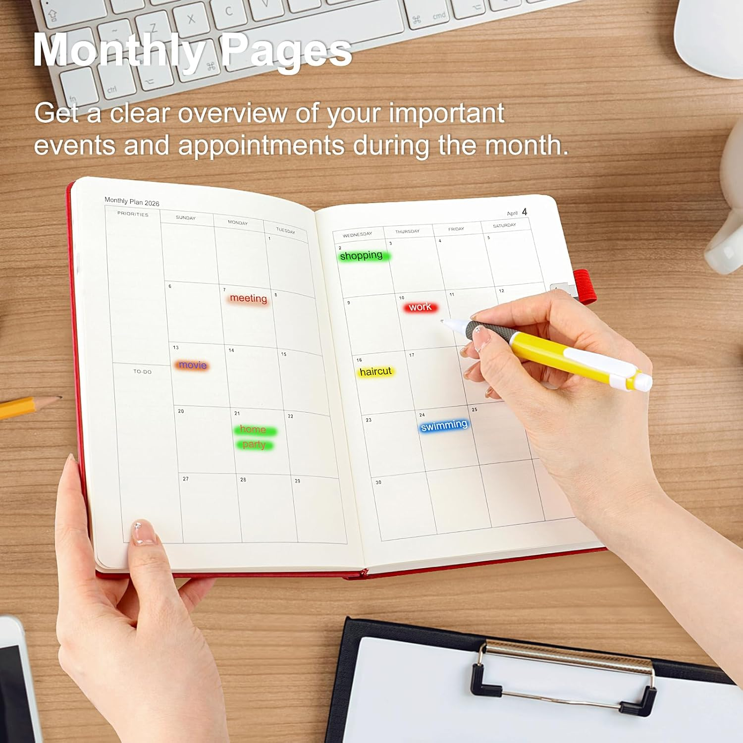 2026 Academic Diary - Daily Planner A5 Diary, Day per Page,Leather Academic Year Diaries from Jan to Dec, Self-Care 2026 Journal Notebook, Monthly Planner with Pen Loop (Black) - Haze Blue image number 3