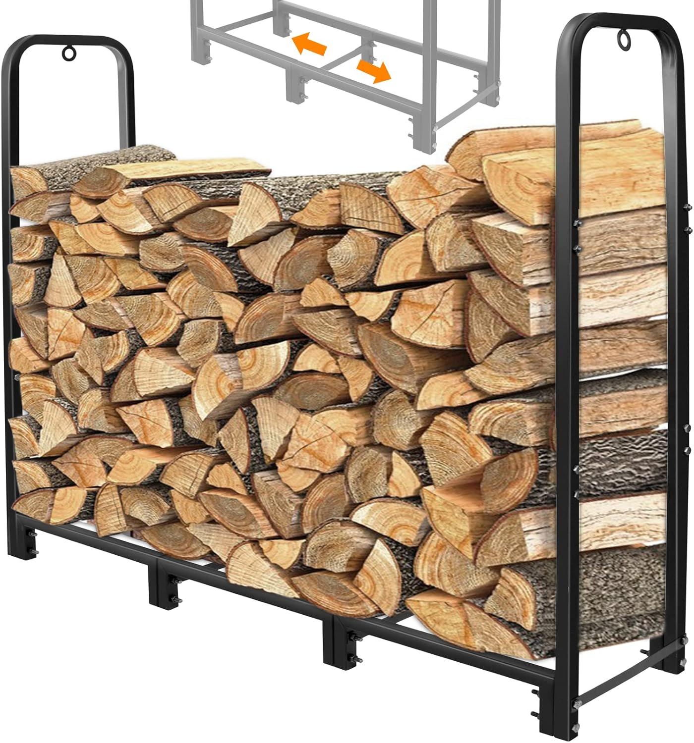 CONNOO 4Ft Firewood Rack Stand Heavy Duty Firewood Log Rack Holder Fireplace Wood Storage Holder for Indoor Outdoor Metal Pile Log Stand Stacker Holder, Matte Black image number 6