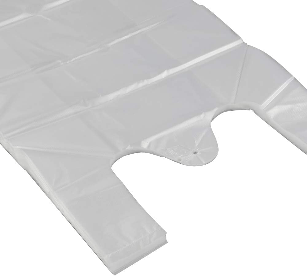 Plastic Bags White Grocery Bags Plastic Shopping Bags with Handles T Shirt Bags for Small Business Store Retail Restaurant Standard Supermarket Size (Clear(10.2 * 16.5In,100 Pcs)) image number 4
