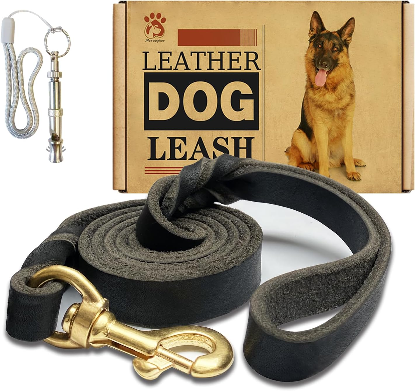 MERUOGKAR Leather Dog Leash, 5Ft X 3/4 Inch, Heavy Duty Genuine Leather Braided Dog Training Leash, Comfortable for Large, Medium, Small Dogs (Brown, 5Ft*3/4In) image number 1