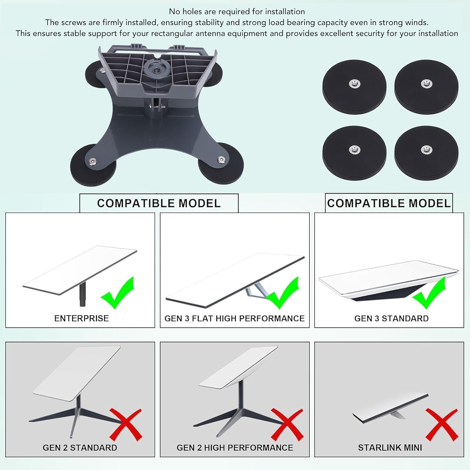 Magnetic Roof Mount for Gen 3, Stainless Steel Heavy Duty Satellite Mounting Kit image number 3