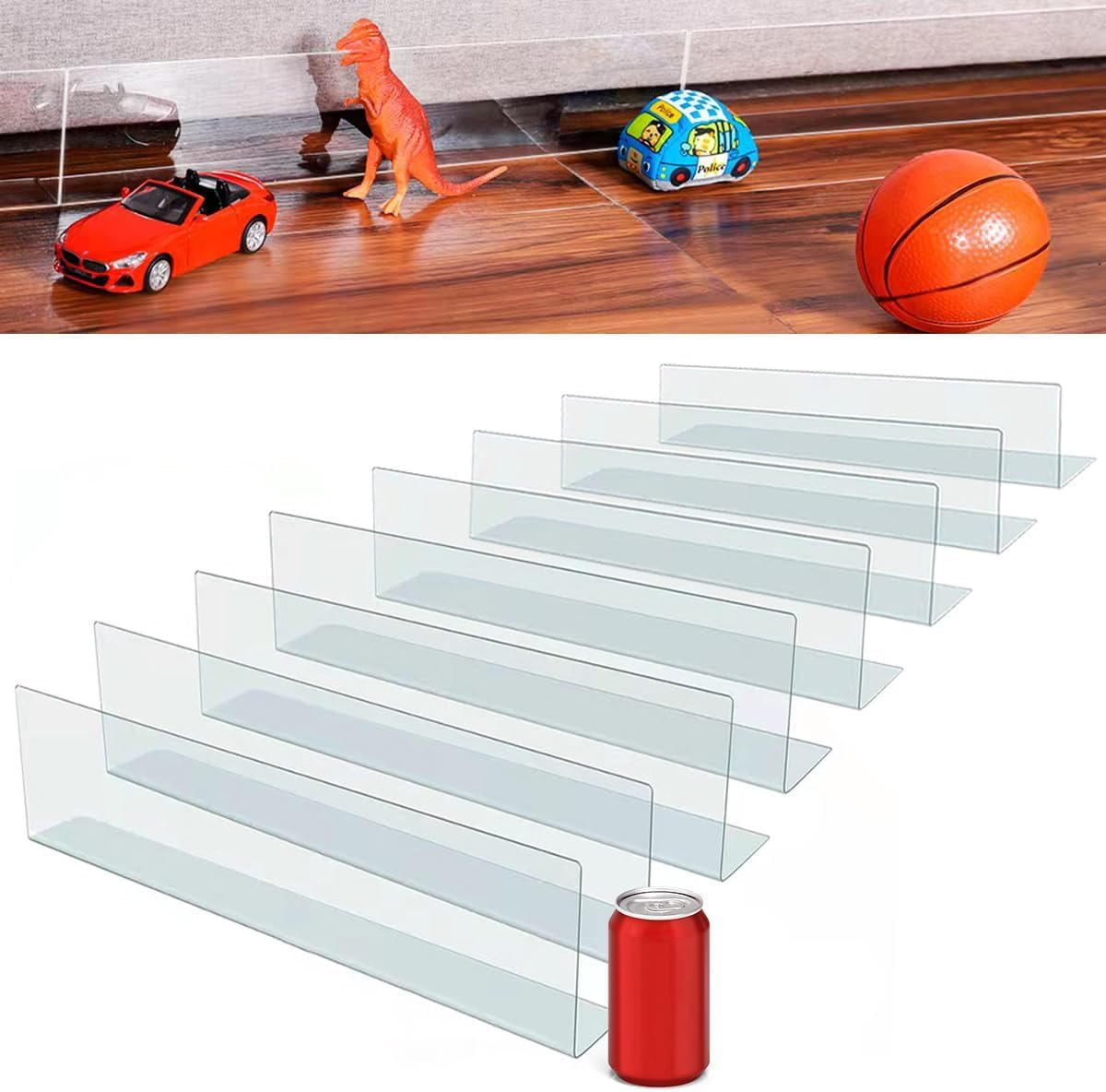 8 Pack under Bed Blocker for Toys - 4.7" High 16" Long Couch Gap Bumper - Stop Clutter Safety PVC Adjustable Clear Guards - Furniture Barrier with Strong Adhesive image number 2