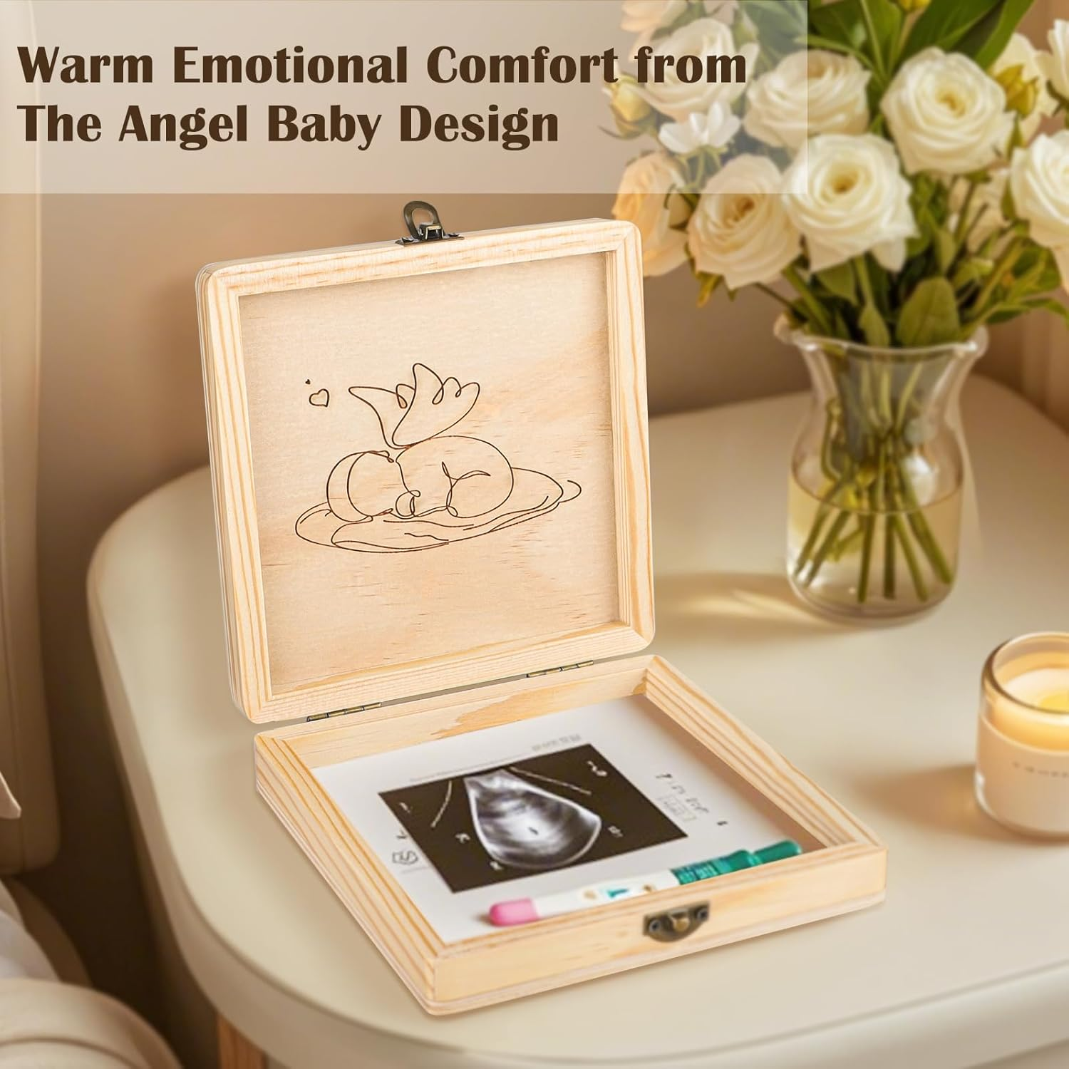 Miscarriage Gifts for Mothers, Memorial Box for Pregnancy Loss, Wooden Angel Baby Keepsake with Storage for Photo & Ornament - Comfort Sympathy Bereavement Gift for Parents, Mom and Dad image number 2