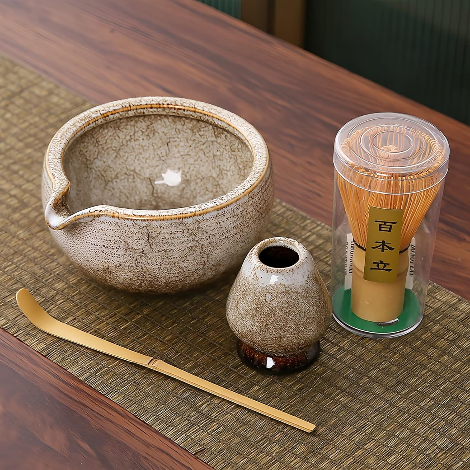 Matcha Whisk Set Matcha Tea Bowl Sets 7Pcs Matcha Tea Bowl Matcha Whisk Matcha Scoop Whisk Holder Scoop Holder Sifter Tea Cloth, Traditional Tea Ceremony Japanese Matcha Tea Kit Kiln White