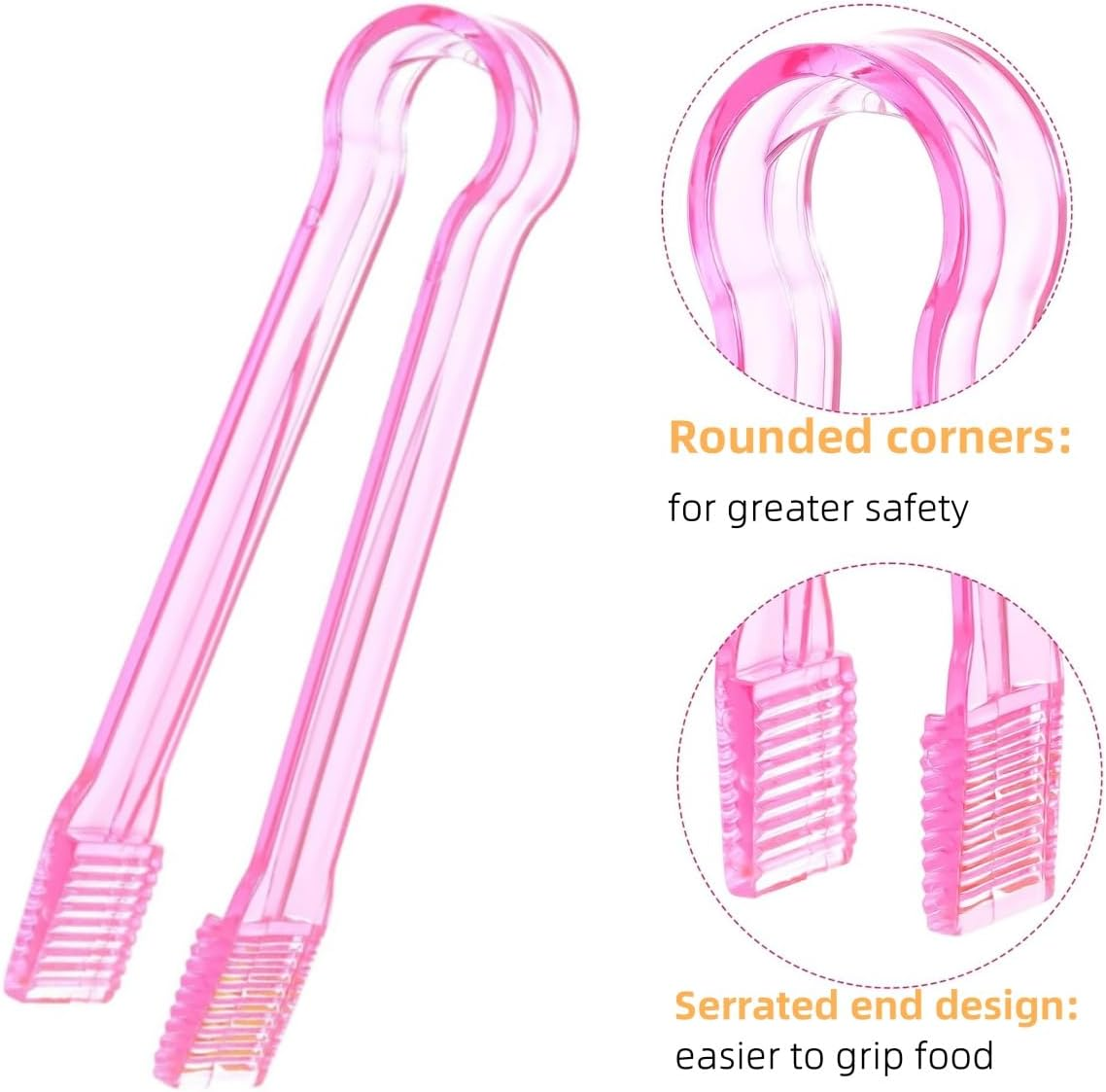 Gewaha 10 Pcs Plastic Serving Tongs for Buffet, Mini Reusable Tongs for Serving Food, Small Catering Tong for Appetizers Ice Barbecue Cookies Sandwich Brunch Party Decorations,Pink image number 3