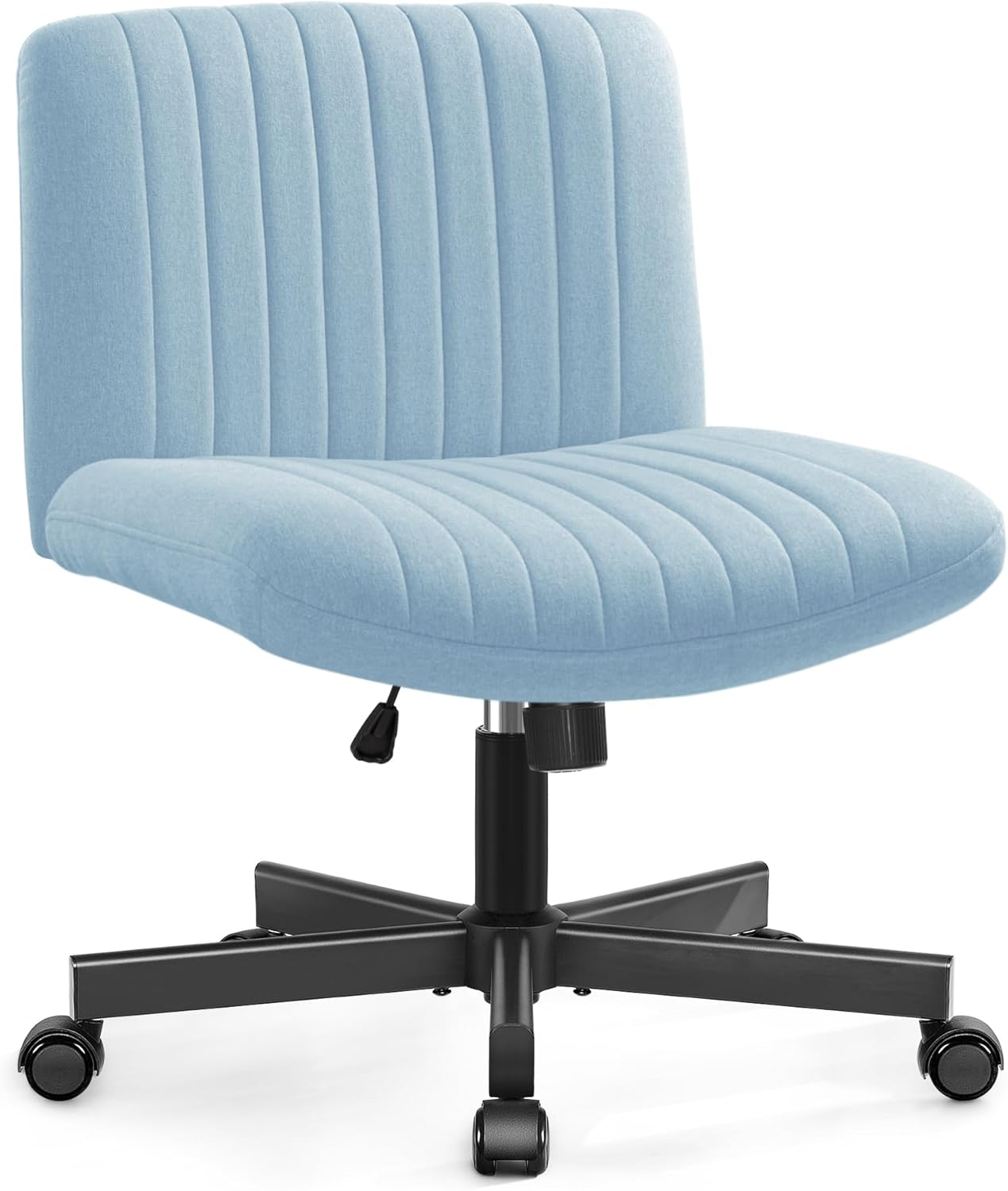 Cross Legged Desk Chair-Wide Seat Fabric Armless Chair Cloth Surface with Wheels, and Upholstered Cushioned Seat,Swivel Desk Chair for Home, Make Up, Bedroom Computer Task Chair, Beige