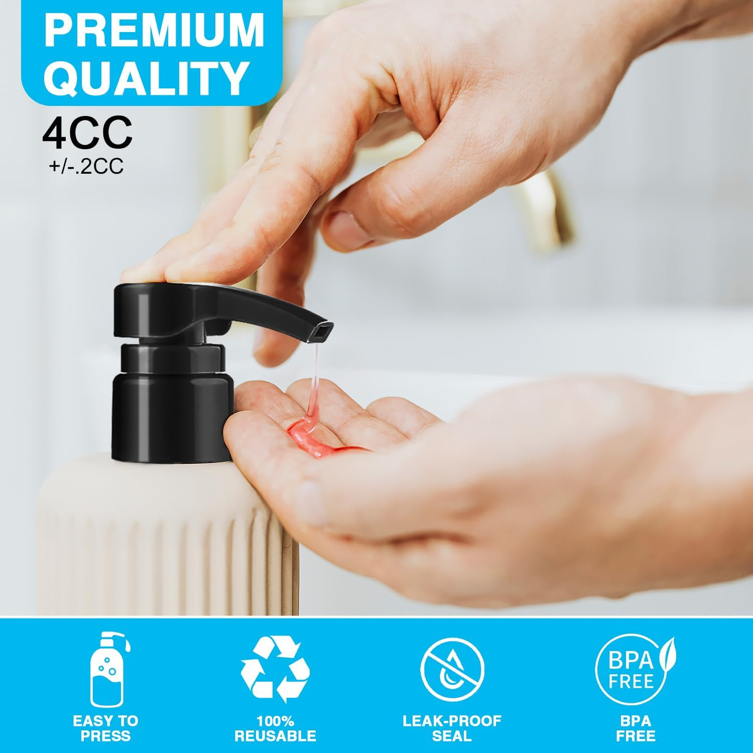 4-Pack Shampoo Pump for Liter 33.8 Oz Shampoo and Conditioner Pump Dispenser Fits Most Salon Bottles with 1.1 Inch Opening, Black & White Replacement Pump Top for Soft Hair Product,Body Wash,Lotion image number 5