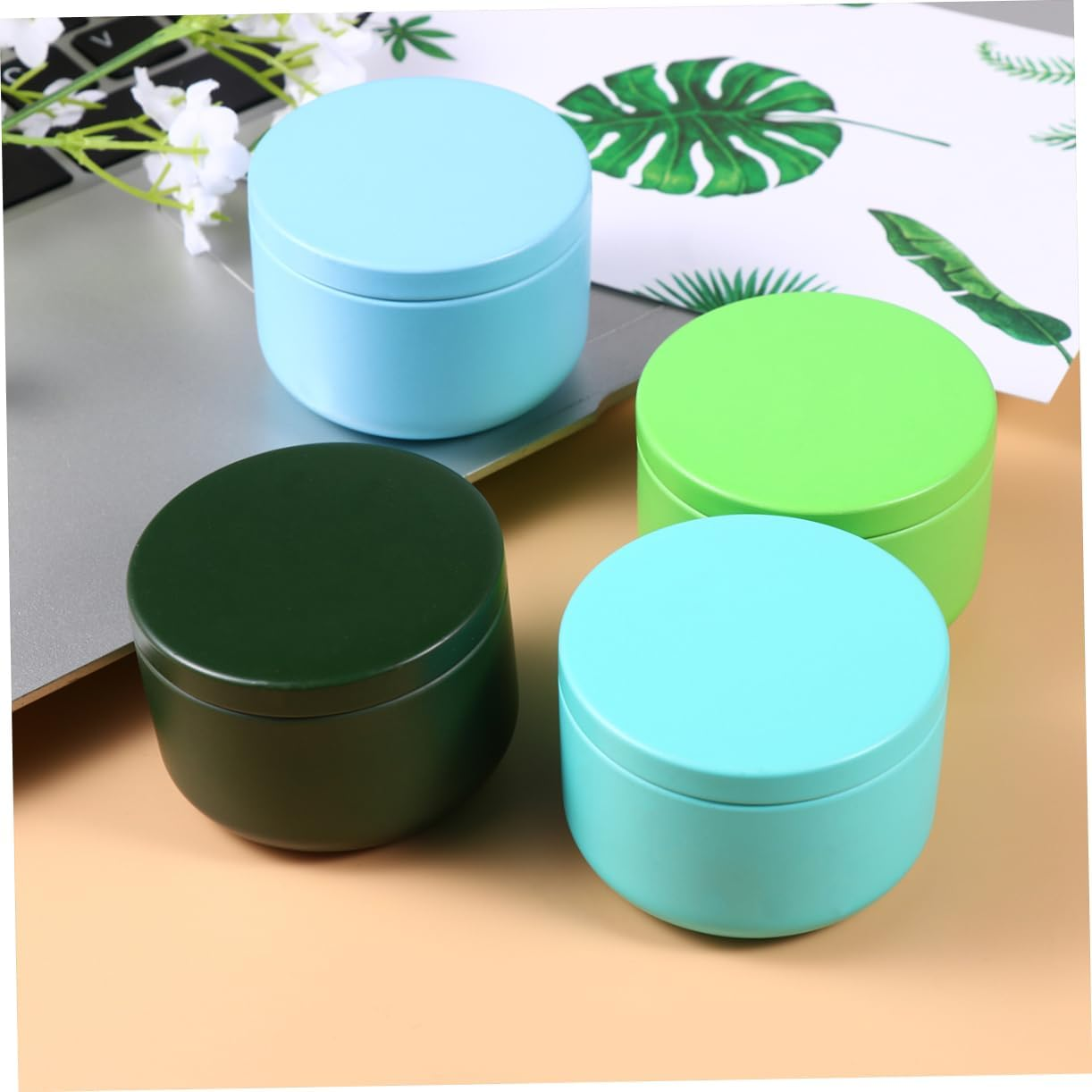 HAKIDZEL Mini round Tinplate Box with Lid, 4Pcs Small Metal Storage Tins for Tea, Coffee, Spice, Kitchen Canisters, Universal Mini Tin Container Set for Home Organization Random Color image number 5