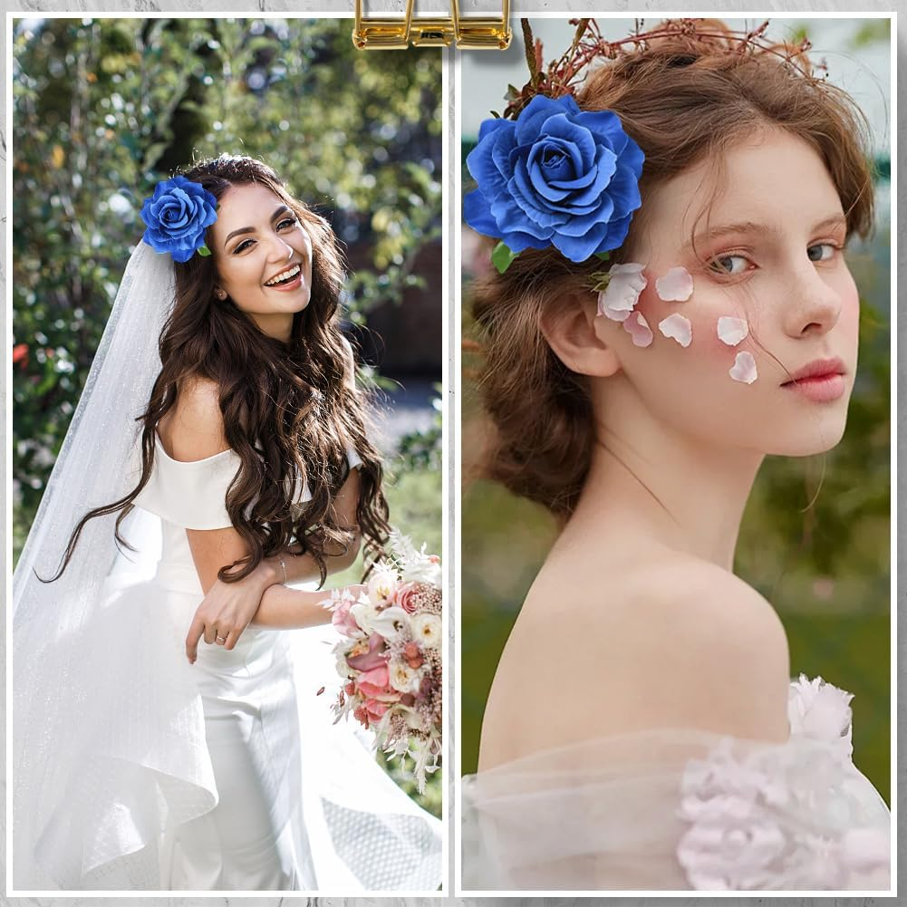 SOFPLATE Pack of 4 Navy Blue Rose Hair Clip 2 in 1 Flower Brooch Fabric Flowers Headwear Hair Pins Hats Bags Clothing Decoration Accessories for Weddings Parties Mother'S Day Fancy Dress Accessories G image number 3