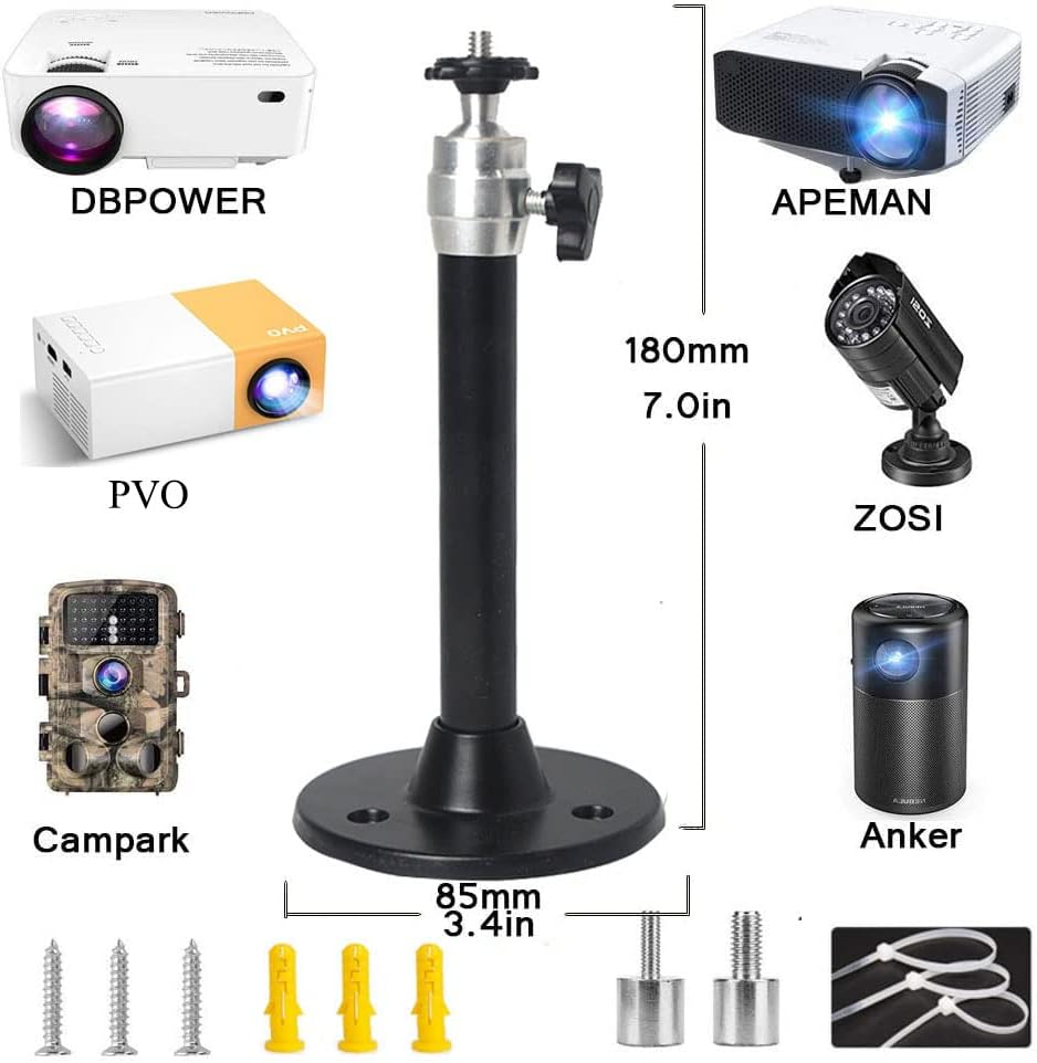 Mini Projector Ceiling Mount 360&deg; Adjustable Projector Wall Mount Length 7In / 18Cm Projector Mount Compatible with TMY Auking HAPPRUN Vankyo Meer ELEPHAS NICPOW Projector and Mini Projector Black image number 6