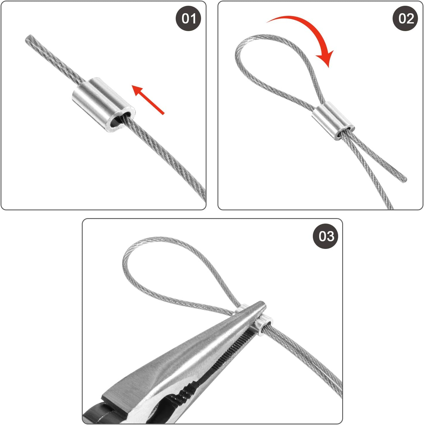 Chengu Vinyl Coated Picture Frame Hanging Wire, Stainless Steel Wire Spool with 20 Pieces Aluminum Crimping Loop Sleeve, Supports up to 110 Lbs (1.5 Mm X 164 Feet)