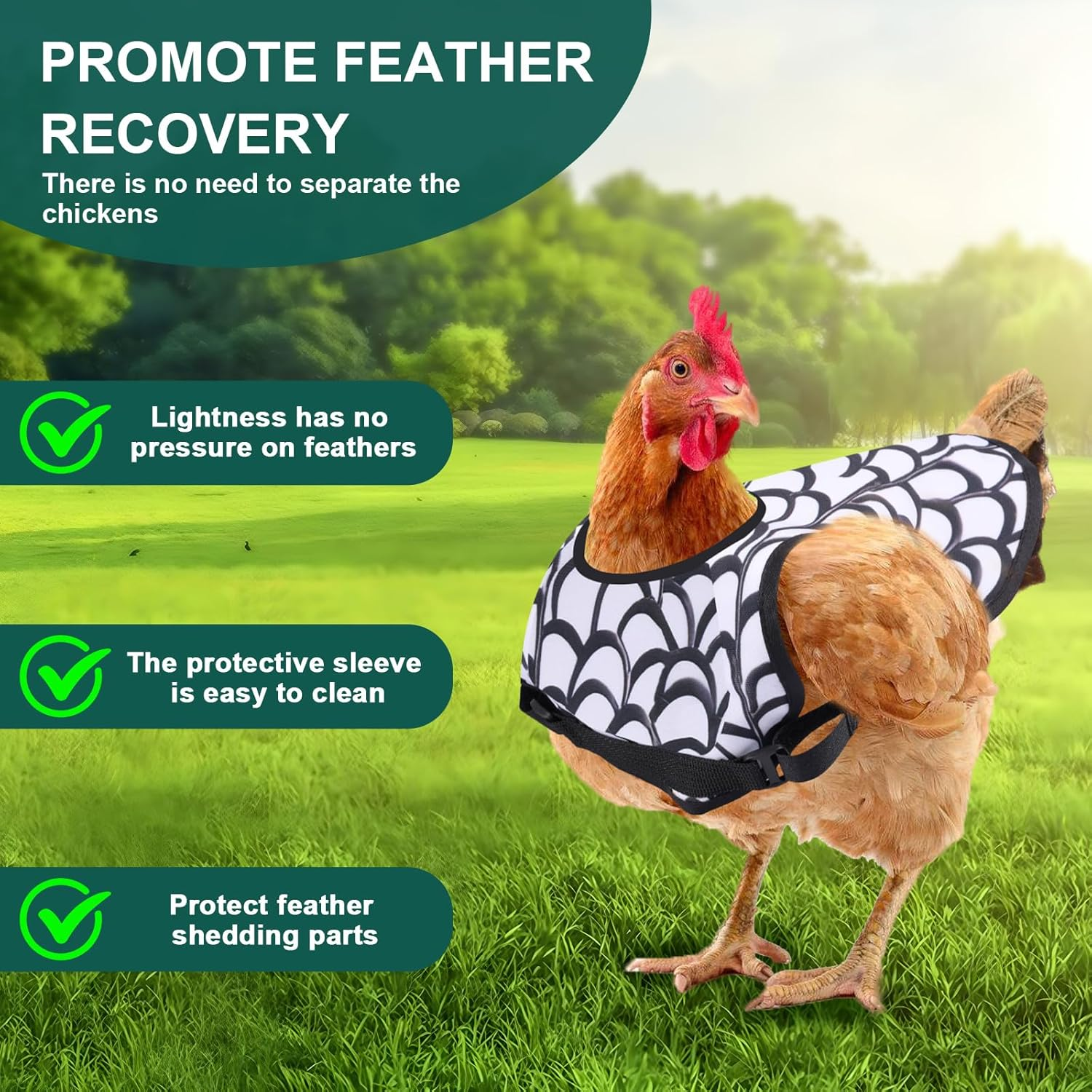 3Pcs Chicken Saddle Back Protector Polyester Chicken Apron Feather Protector with Adjustable Straps for Hens Poultry