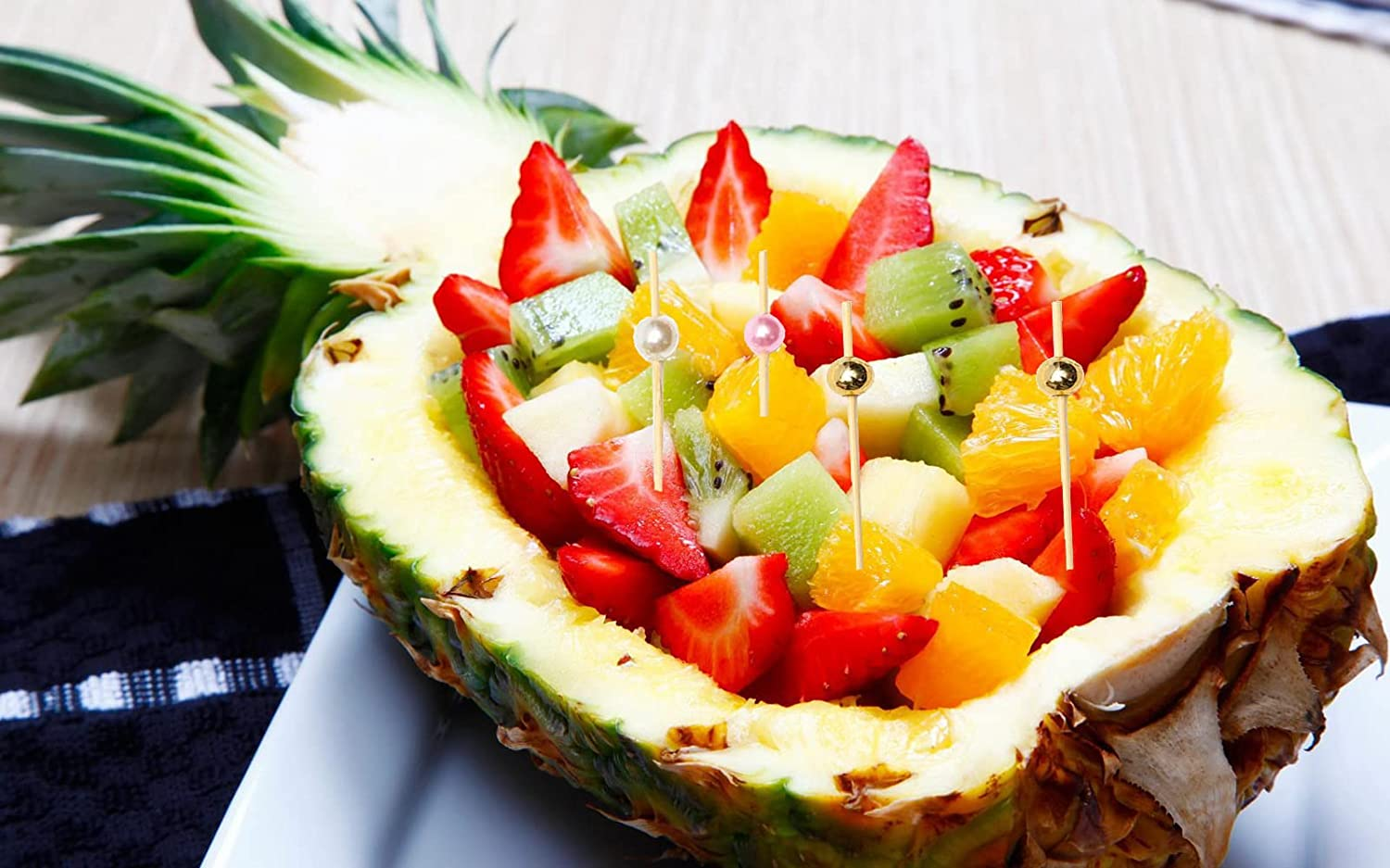 100 Pieces Bamboo Cocktail Picks, Betterjonny Wooden Toothpicks Pearl Fruit Sticks for Wedding Birthday Party Supplies (Pink Beads) - 5 Colors image number 6