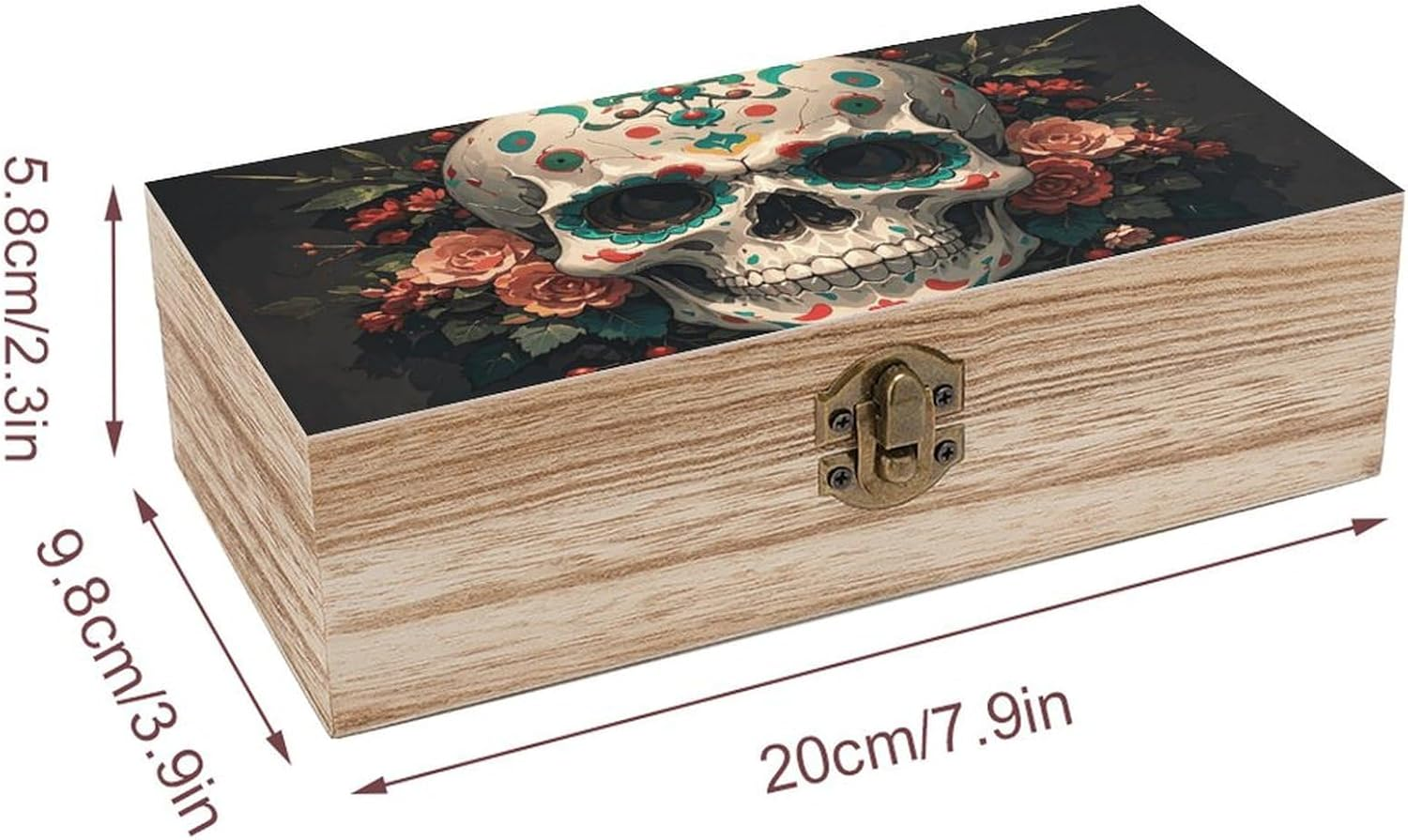 Amazing Skull and Bones Wooden Box Wood Wedding Keepsake Boxes with Lids Small Decorative Boxes Lightweight Wooden Memory Storage Box for Crafts Keepsakes Jewelry Photo Letter Storage image number 2