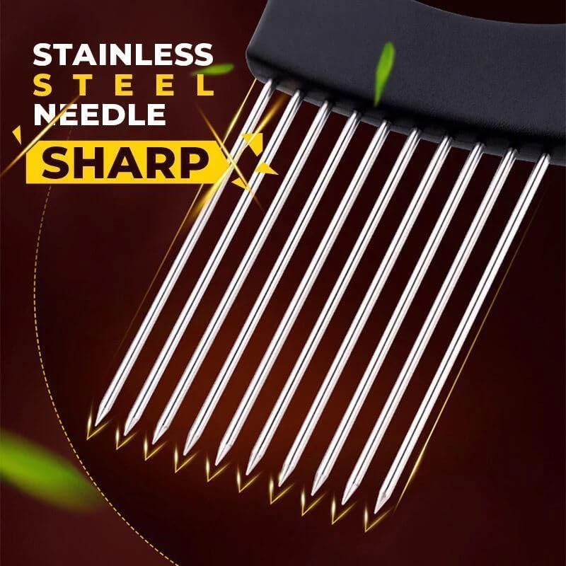 Onion Slice Holder, 2024 New Stainless Steel Onion Holder for Slicing, Chopper Slicing Assistant Tool, Cutter for Slicing of Meat, Onion, Potato, Tomato Kitchen Gadgets (Black, 1 Pack) image number 7