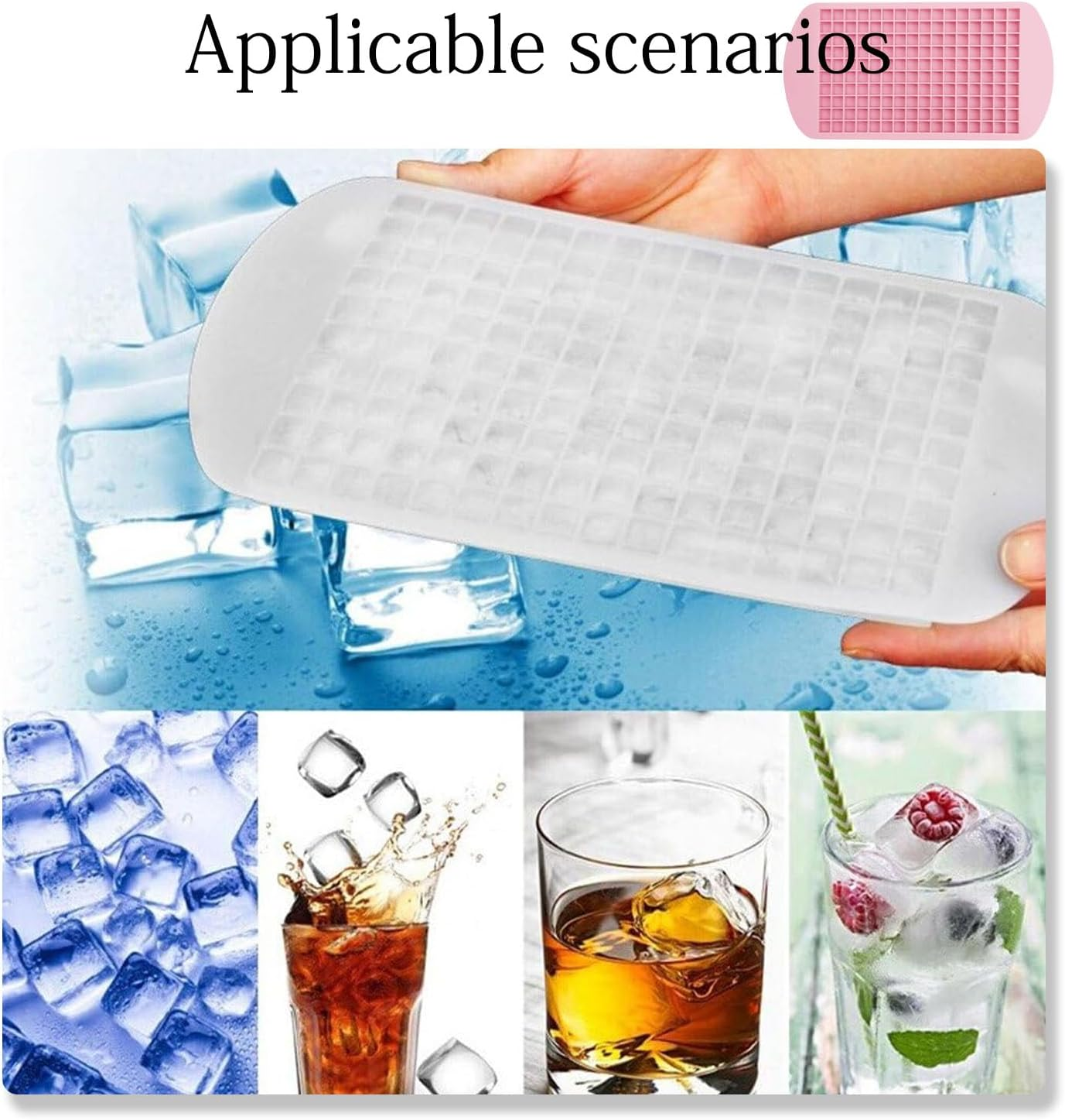 Mini Ice Cube Trays,2 Pcs Silicone Mini Ice Cube Tray,160 Grids Silicone Ice Cube Moulds, Used for Food- Grade Ice Cube Mold for Freezer Baby Food,Whiskey,Cocktails, Milk and Juice (Pink, White) image number 2