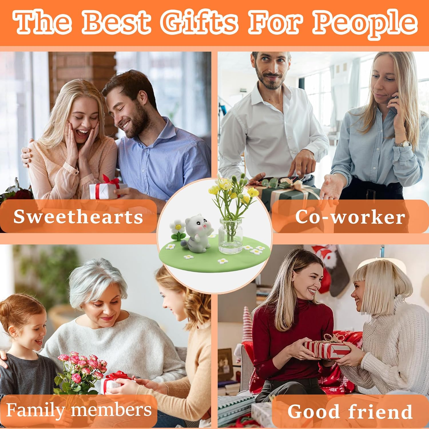 Mini Cat and Jasmine Car Dashboard Decorations, Cute Car Accessories for Women and Men, Mini Car Interior Accessories, Funny Car Rear View Mirror Accessories (Green) image number 1