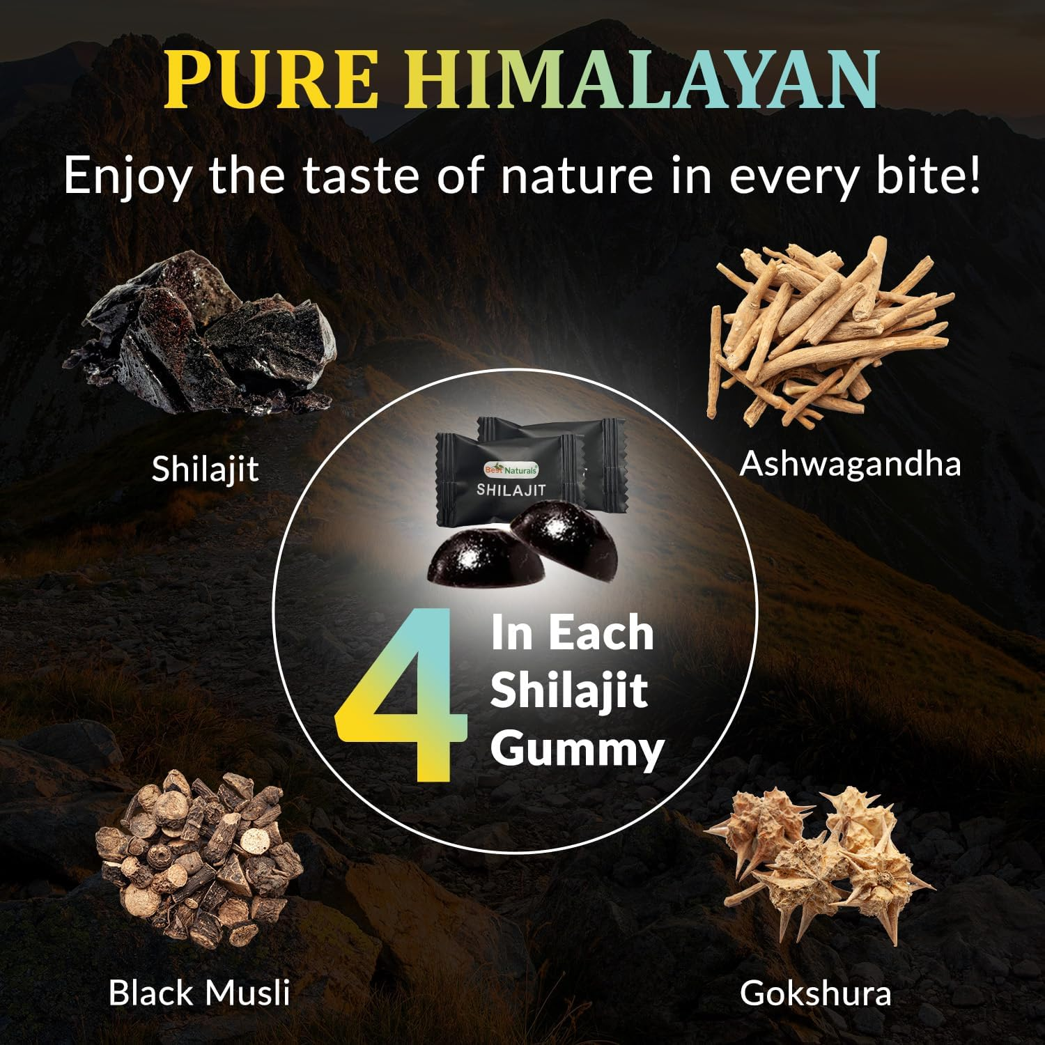 Best Naturtals Pure Himalayan Shilajit Gummies - 60 Ct - Made with Ashwagandha, Black Musli, and Gokshura