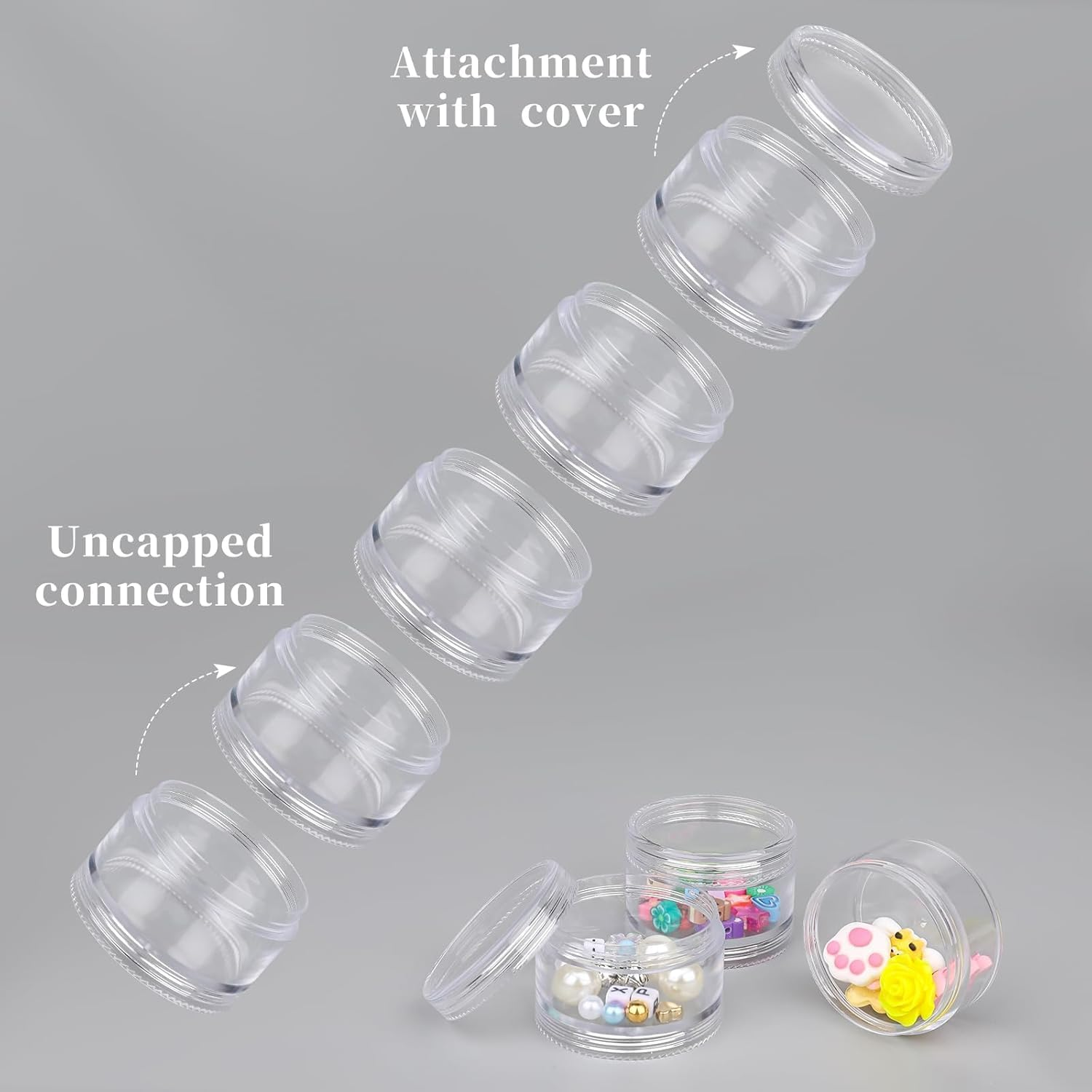 FOTOEVFC Stackable round Plastic Bead Storage Jars, 5 Set, 7 Layer, Clear, PP Material, Round, Storage Containers image number 6