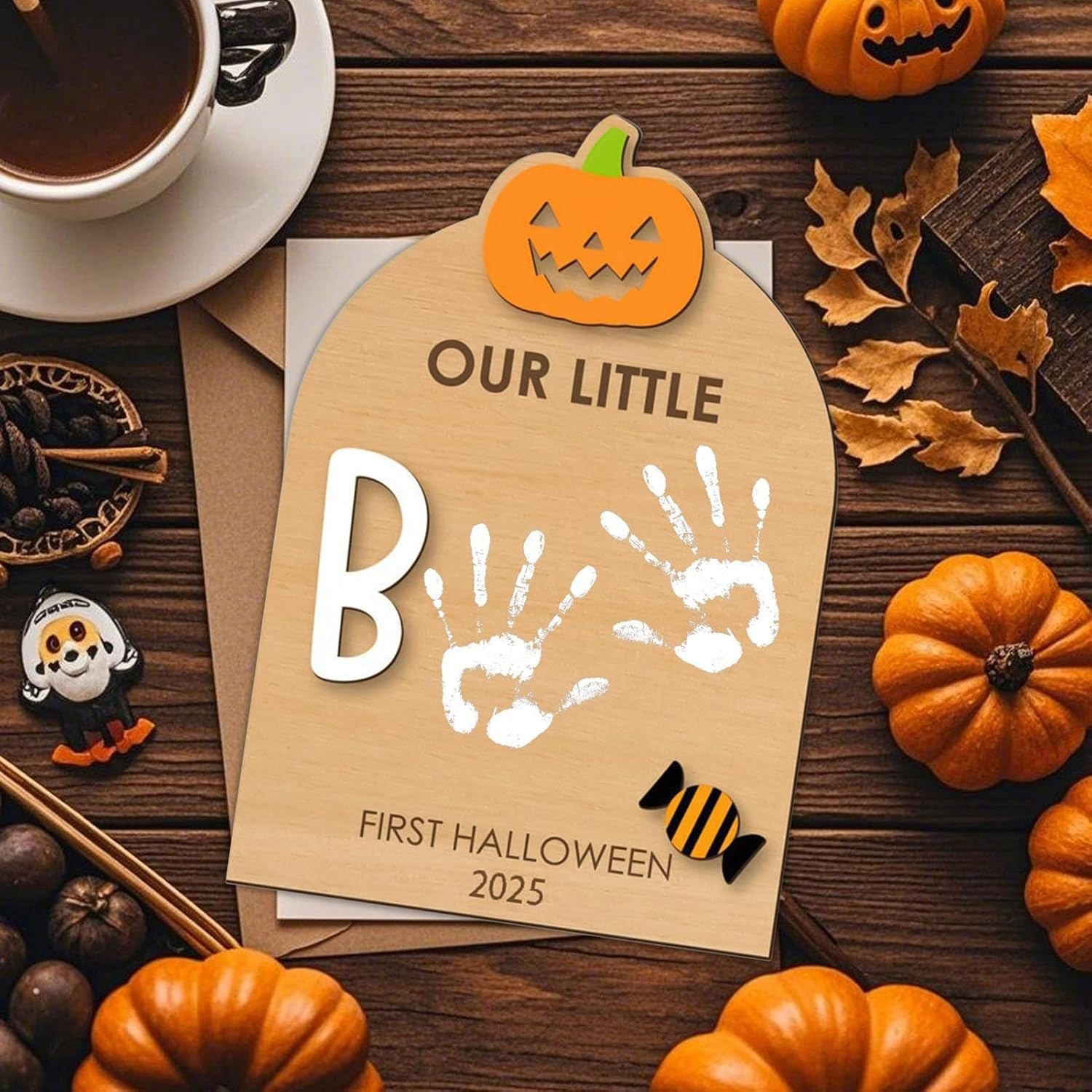 Baby Hand and Footprint Kit, Babies First Halloween Keepsake, Halloween Footprints Board, Baby Handprint Memory Ornaments, for Family Kids Nursery Birth Shower Christmas Halloweens Decor