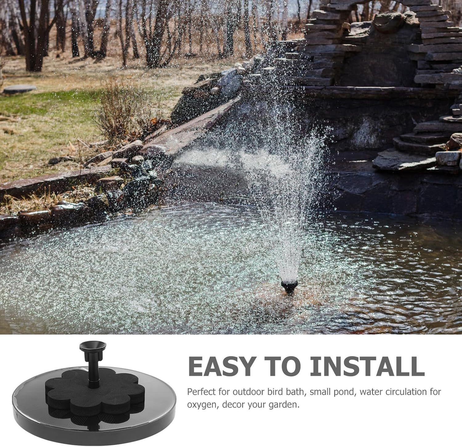 LALAFINA Solar Miniature Floating Fountain Outdoor Water Pump Solar Powered Sprinkler for Garden Patio Bird Bath Easy Install Black Design Promotes Water Circulation and Oxygenation image number 1