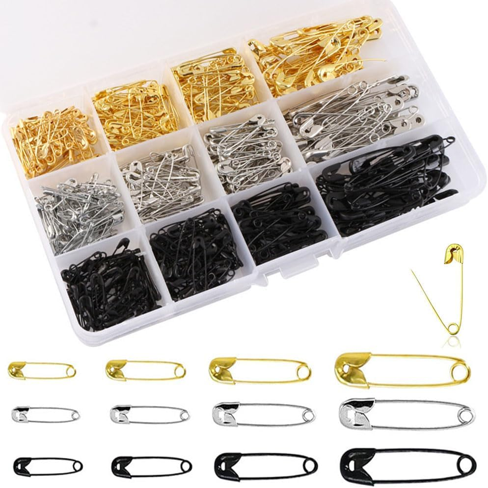 Naisfei 520-Pack Safety Pins Set - Assorted Colors and Sizes for Clothes, Art Craft, Sewing, Office, Home Use - Large Heavy Duty Pins image number 1