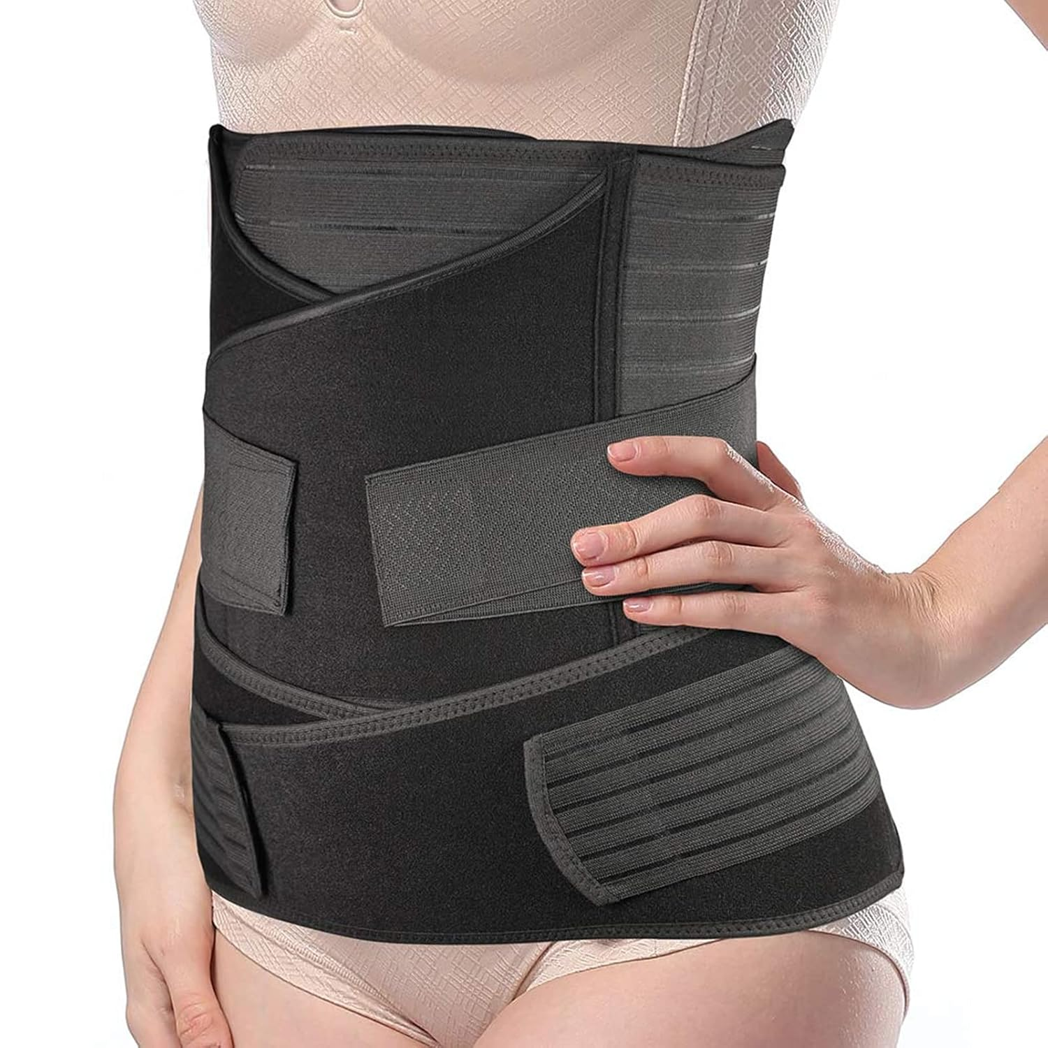 Tirain 3 in 1 Postpartum Support - Recovery Belly/Waist/Pelvis Belt Shapewear (One Size (US 4-12), Black) image number 6