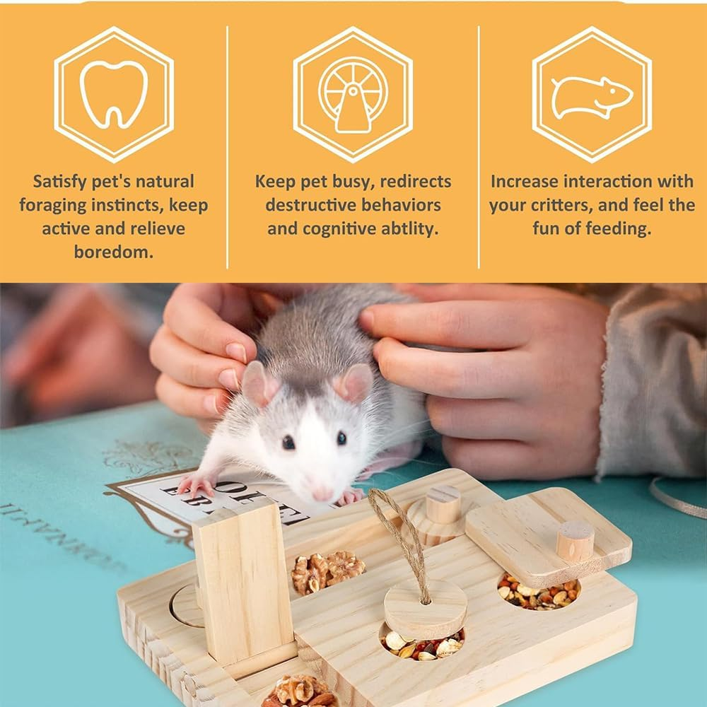 6 in 1 Small Animal Foraging Toys, Wooden Interactive Enrichment Treat Dispenser Set for Rabbits, Guinea Pigs, Hamsters, Chinchillas, Rats & Gerbils
