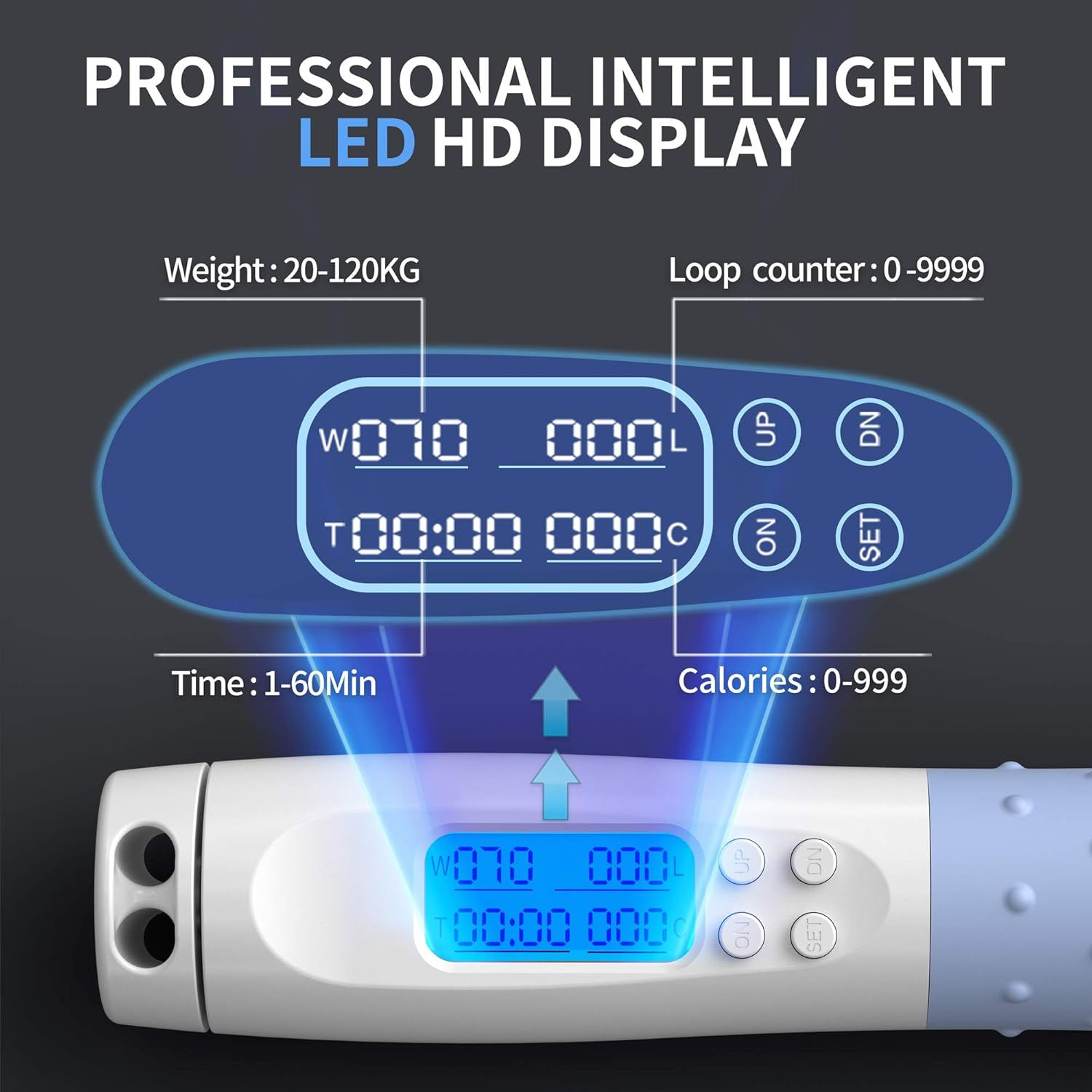 PROIRON Skipping Rope Digital Weighted Handle Workout Jump Rope, Skipping Rope with Calorie Counter Cordless Jumping Rope for Training Fitness, Adjustable Tangle-Free Speed Jump Rope for Men Women Kids Fitness Exercise Training - Blue image number 5