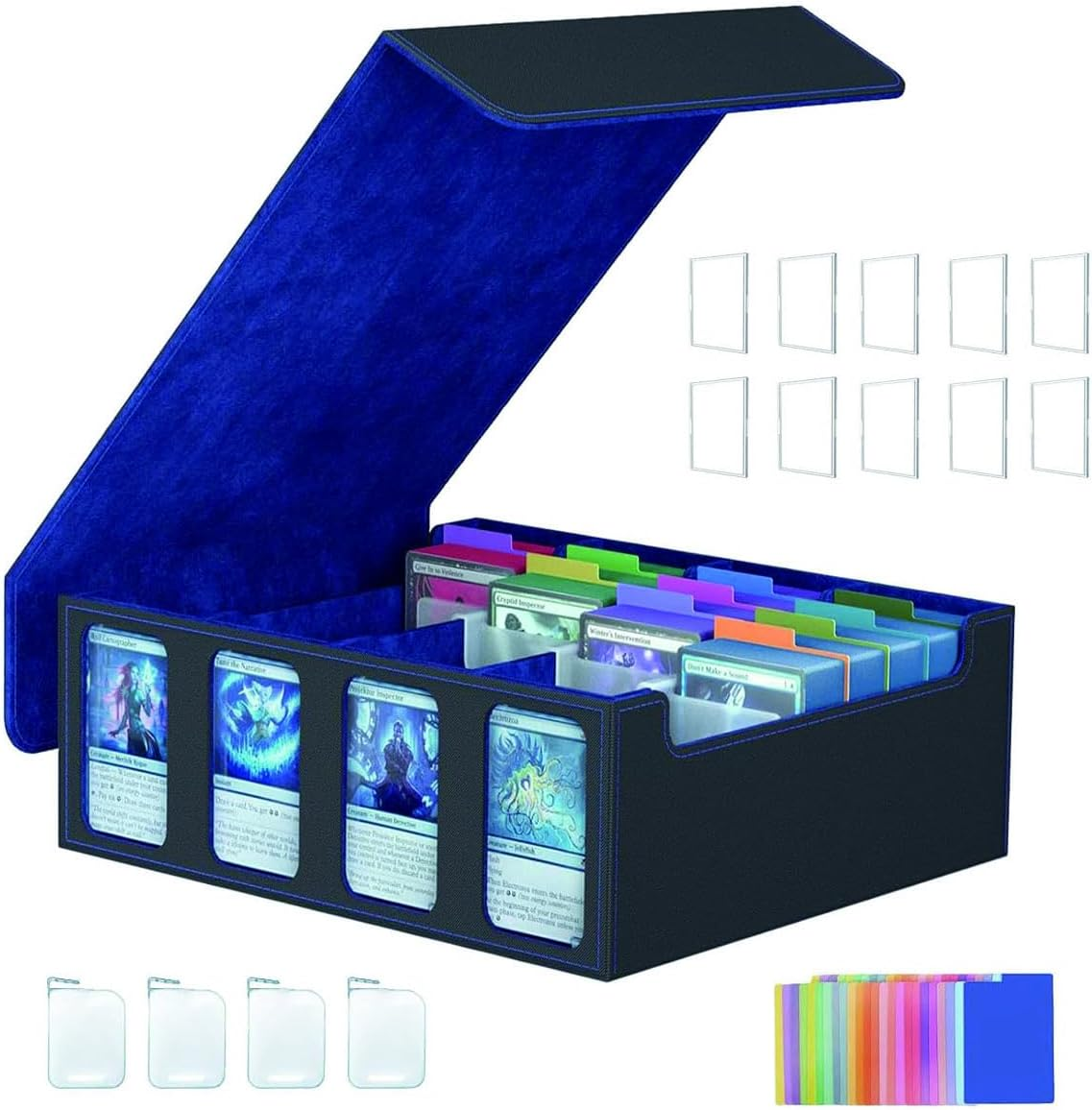 4-Row Trading Card Storage Box, Bulk Card Case for 3200+ Mtg Tcg Magic Soprts Playing Game Card Organizer, Commander Deck Box with 4 Supporters 24 Dividers Strap+10 Top Loaders for Cards image number 4