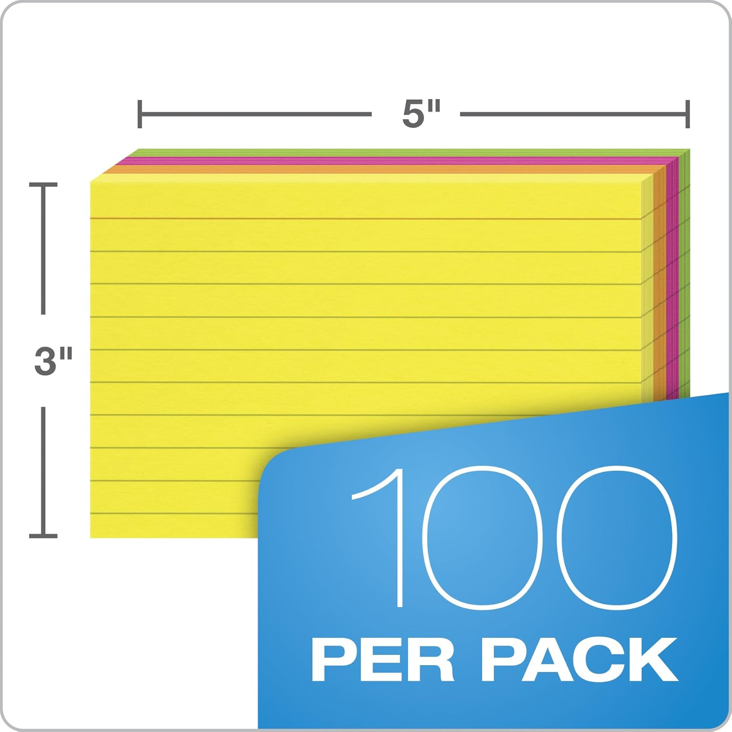 Oxford Glow Index Cards, 3" X 5", Ruled, Assorted Bright Colors, 100/Pack (40279) - 4 X 6 image number 3