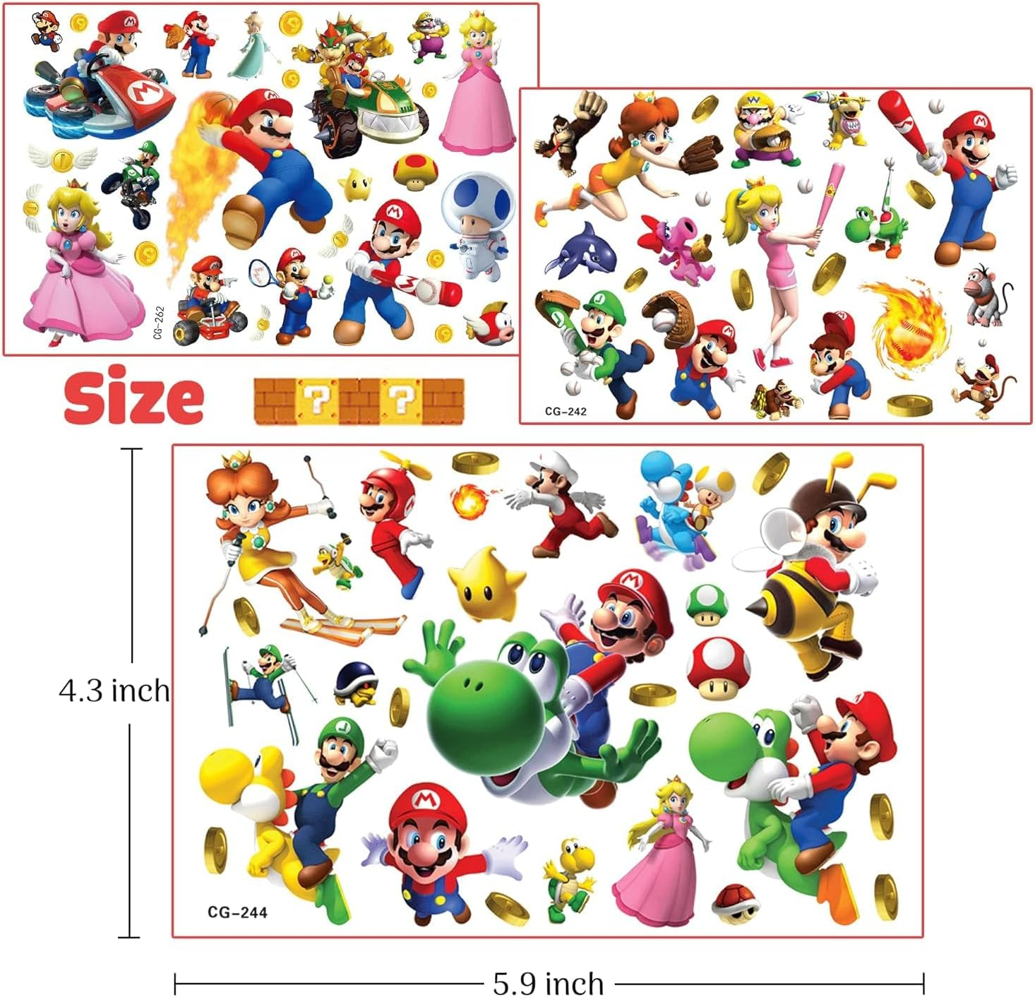 TAIMOWEI Super Mario Temporary Tattoos for Kids(8 Sheets) Cute Fake Tattoos Stickers for Birthday Party Supplies Favors image number 3