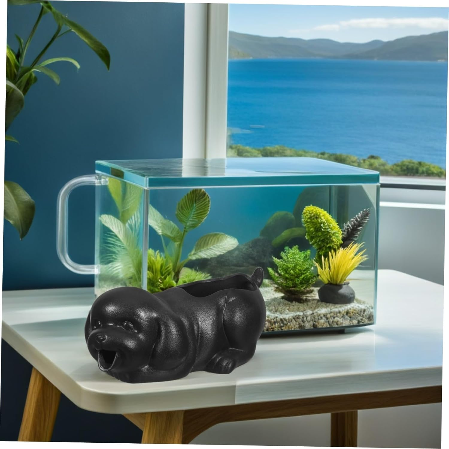 TIDTALEO Ceramic Dog Fountain Spitter Waterfall Jar for Outdoor Garden Decor Interactive Aquarium Fish Tank Accessory Unique Puppy Statue Water Feature image number 2