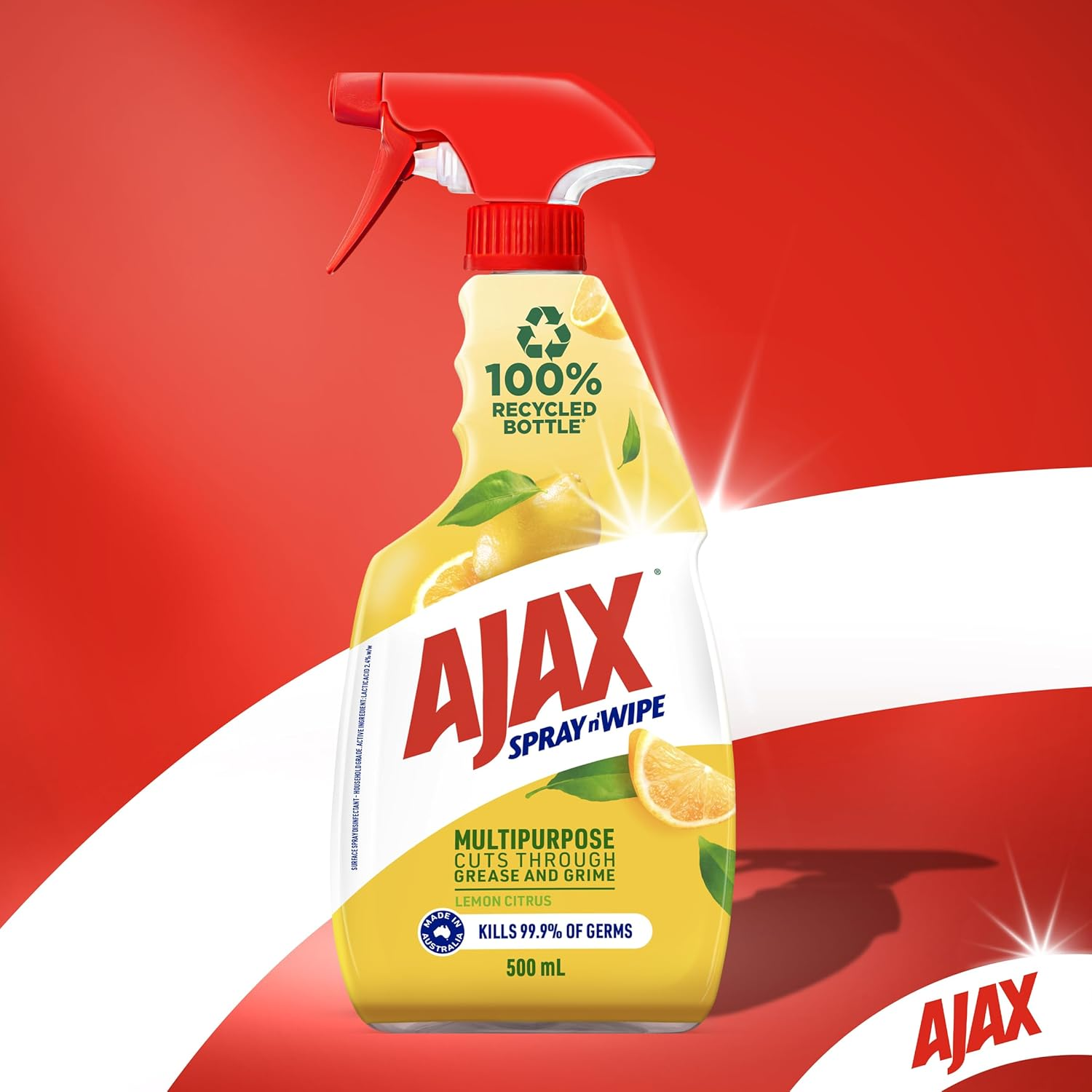 Ajax Spray N' Wipe Multi-Purpose Cleaner Trigger, Antibacterial Disinfectant, 500Ml, Lemon Citrus Surface Spray, Household Grade image number 2