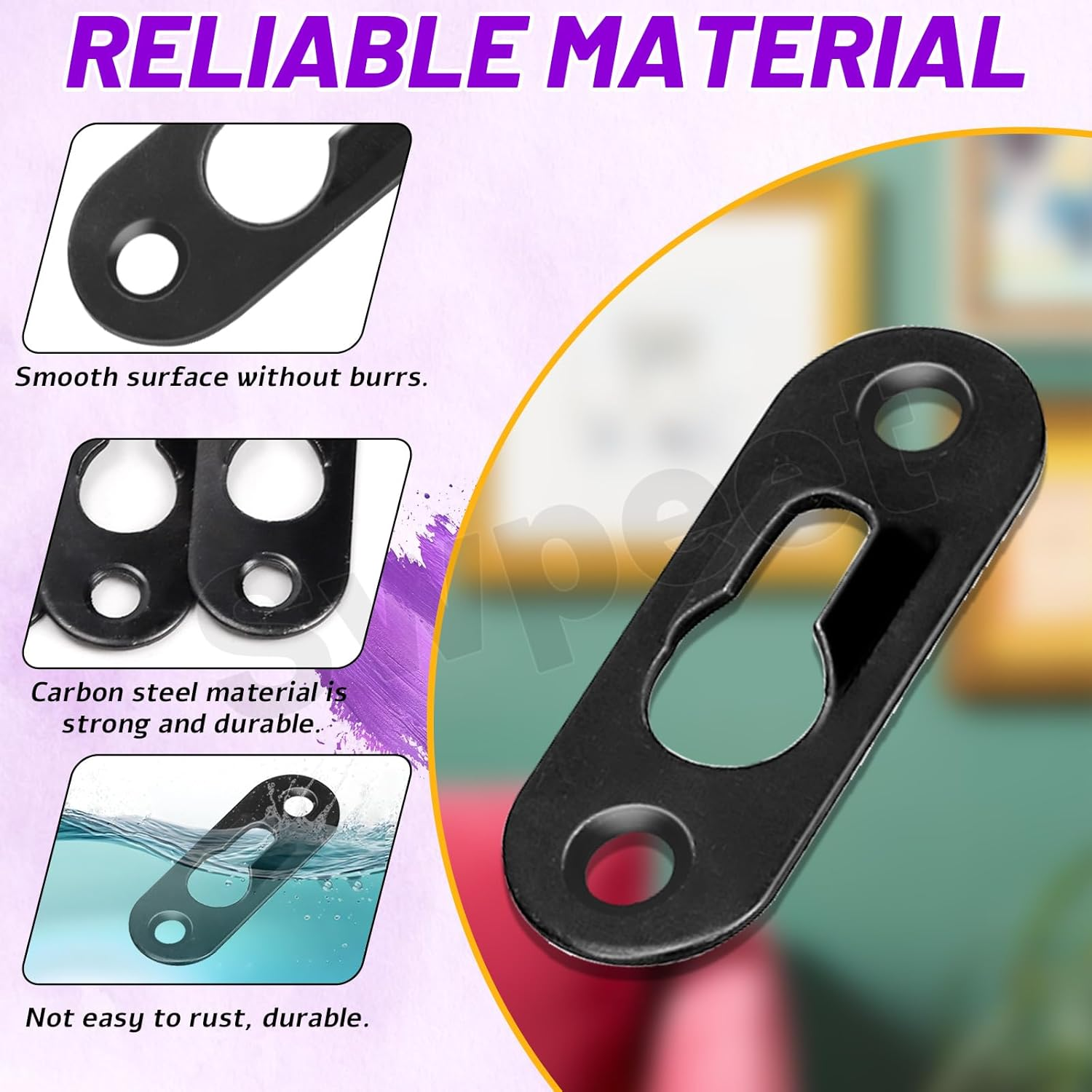 Swpeet 280Pcs 45 X 16Mm Black Carbon Steel Single Keyhole Hangers with Screws and Picture Frame Turn Button Fasteners Assortment Kit, Keyhole Hanging Plate Picture Hanger for Frame, Key, Photo image number 3