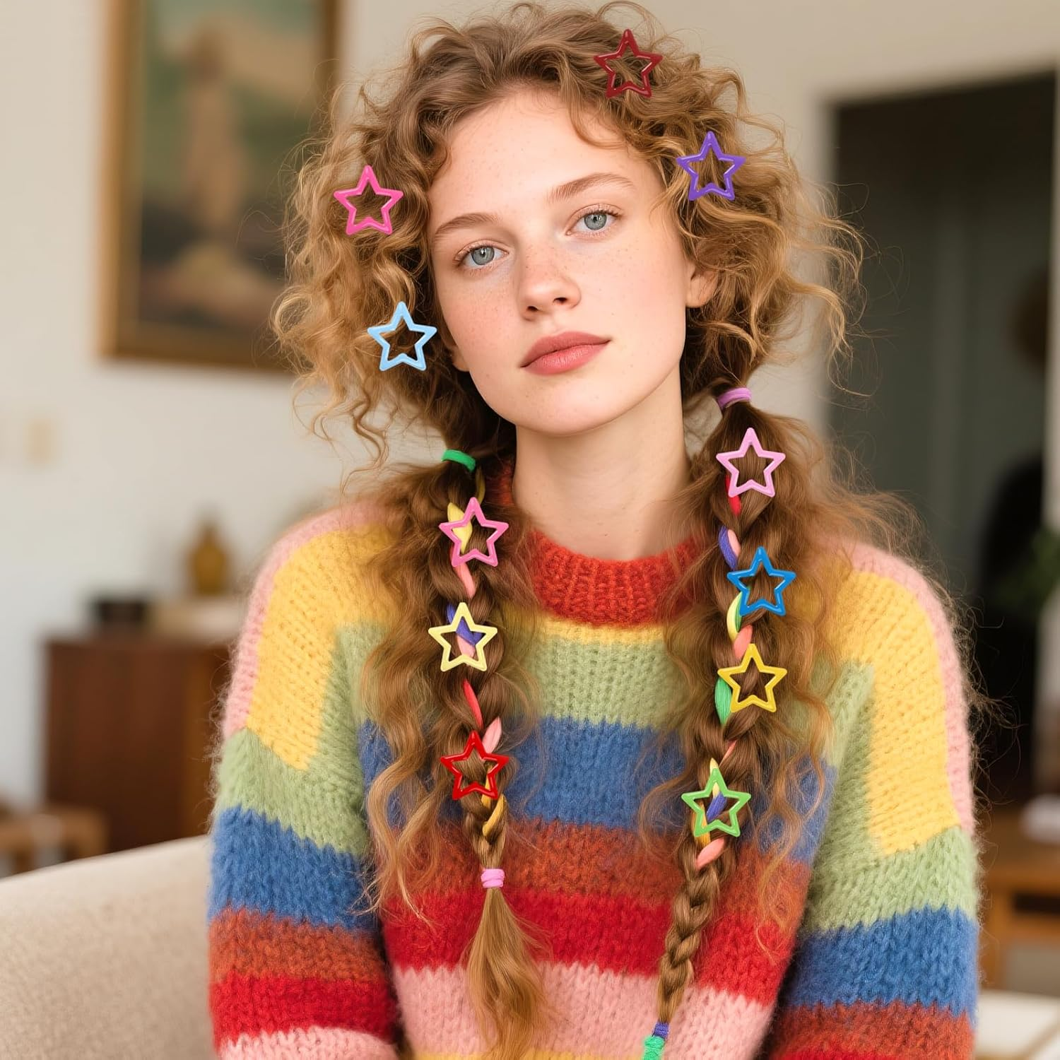 Pack of 100 Star Hair Clips, Colourful Hair Clips Stars Y2K Hair Accessories, 3.1 Cm Metal Pentagram Hair Clips, Non-Slip Hair Clips with Hollowed Stars, Cute Hair Accessories for Girls Women