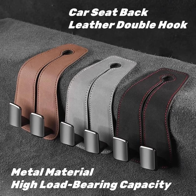 Car Seat Back Double Hook - Suede Hook, Upgraded 2 in 1 Purse Hook, Universal Hidden Multifunctional Headrest Hooks for Car, Home (Brown, 2Pcs)