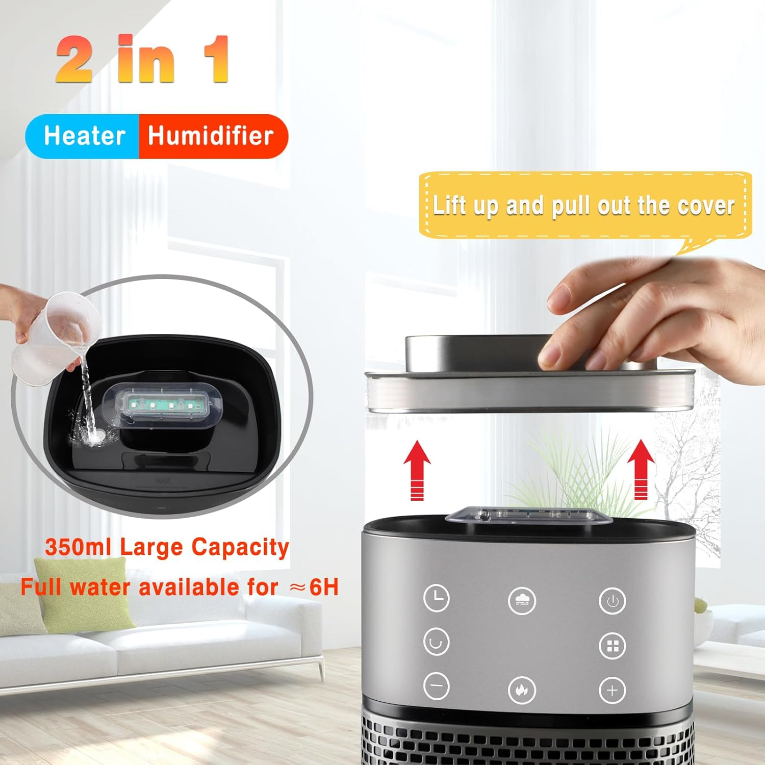 Space Heater Indoor with Humidifier & Flame Night Light - 2000W PTC Ceramic Heater Fast Heating with Remote, Oscillation, Timer with Thermostat for Office Bedroom (AU Plug) image number 2