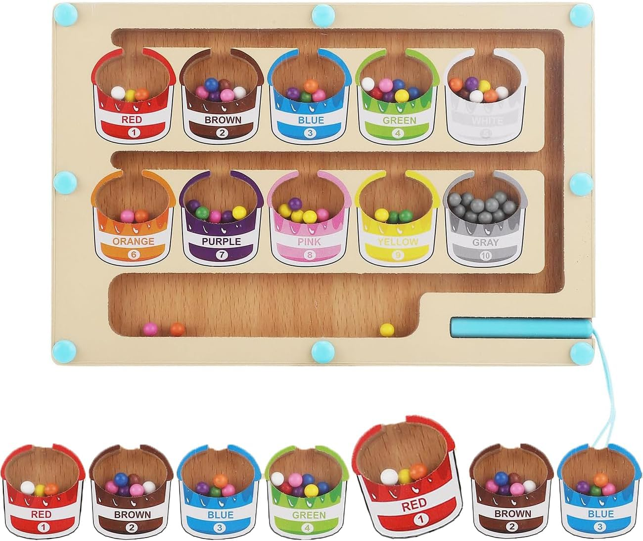 Magnetic Color and Number Maze, Montessori Fine Motor Skills Toys for Boys Girls 3+, Wooden Color Matching Learning Counting Puzzle Board Games (Colorful Numbers)