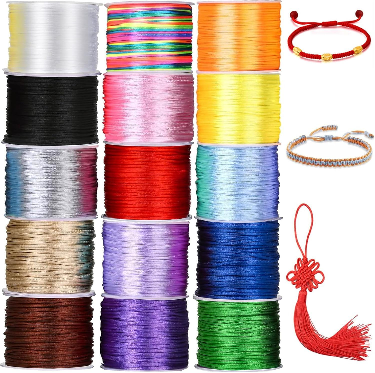 1.5Mm Nylon String for Bracelets, Betterjonny 15 Rolls 630Yards Satin Rattail Silk Chinese Knotting Cord Silky Nylon Beading String Thread for Kumihimo Macrame Jewelry Making Friendship Bracelets image number 5